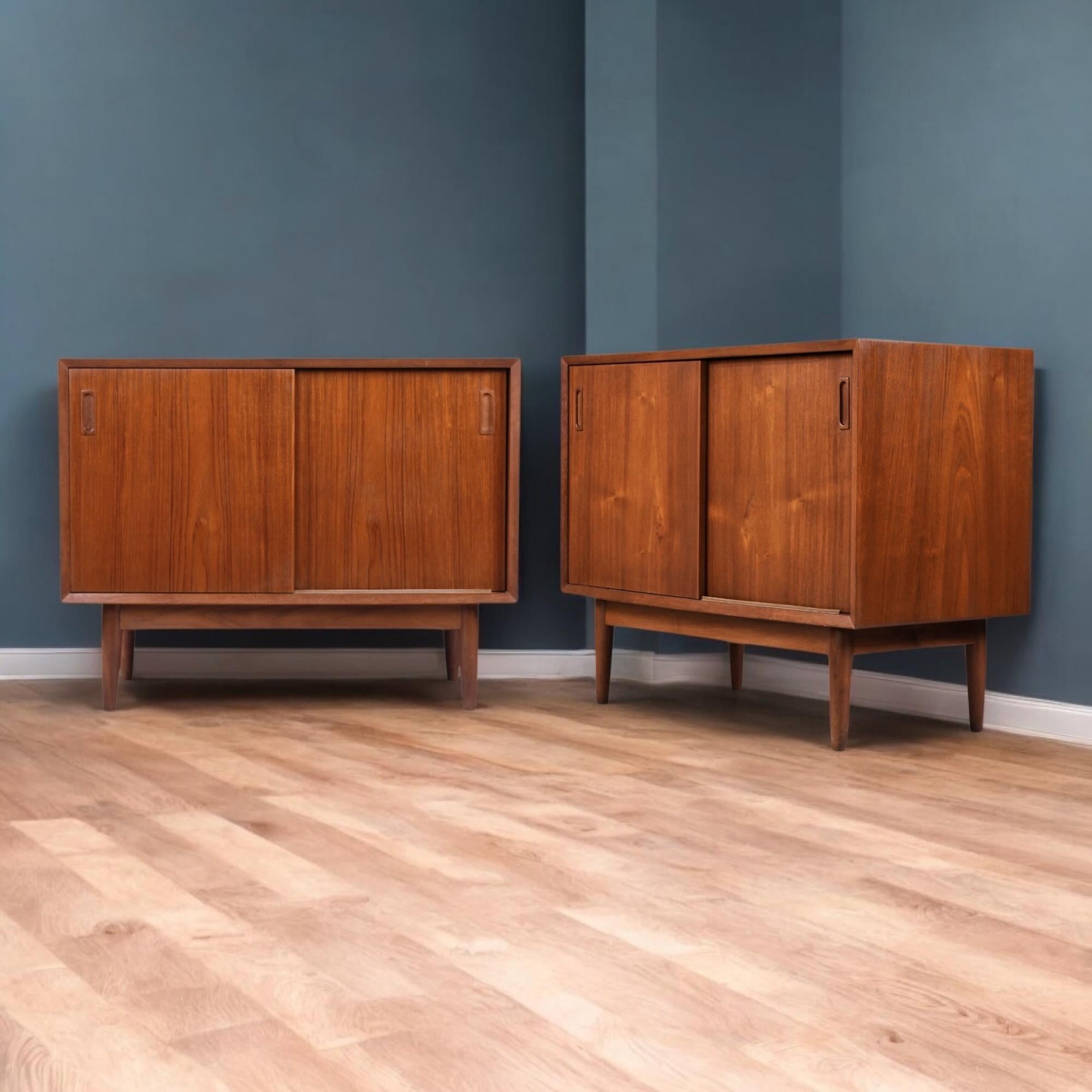 Pair of Danish Modern Teak Sliding Door Cabinets by Lyby Mobler For Sale 3
