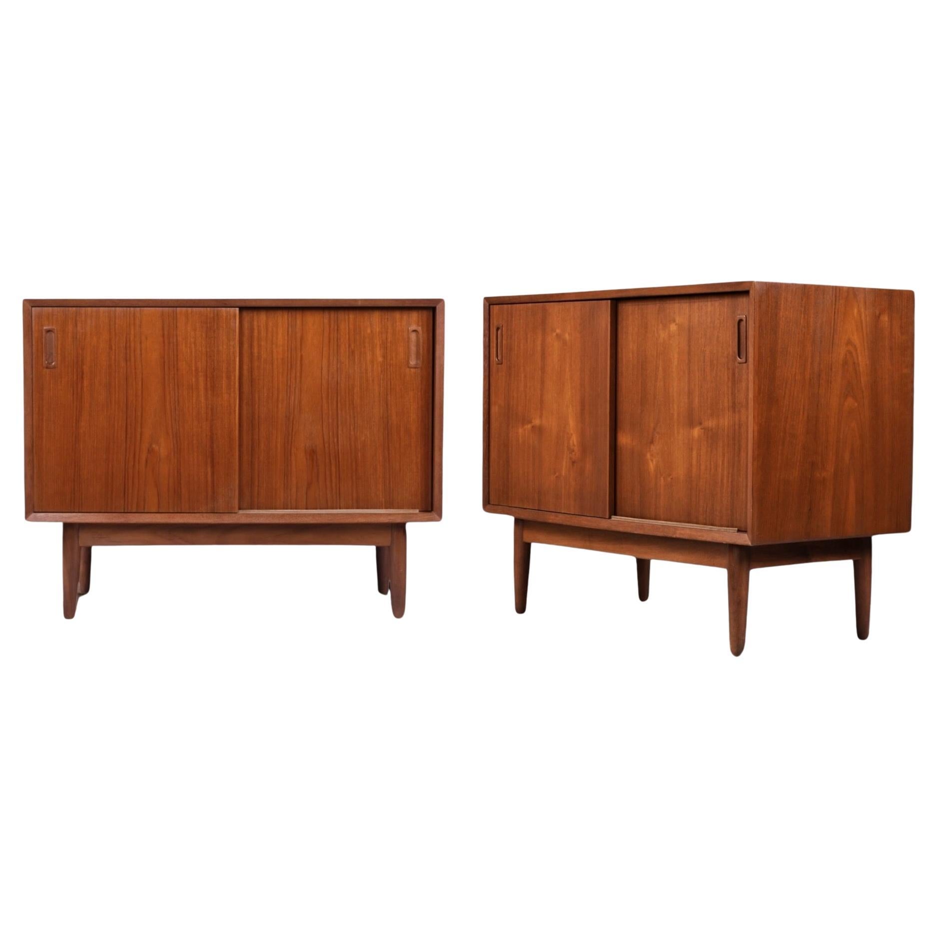 Pair of Danish Modern Teak Sliding Door Cabinets by Lyby Mobler For Sale