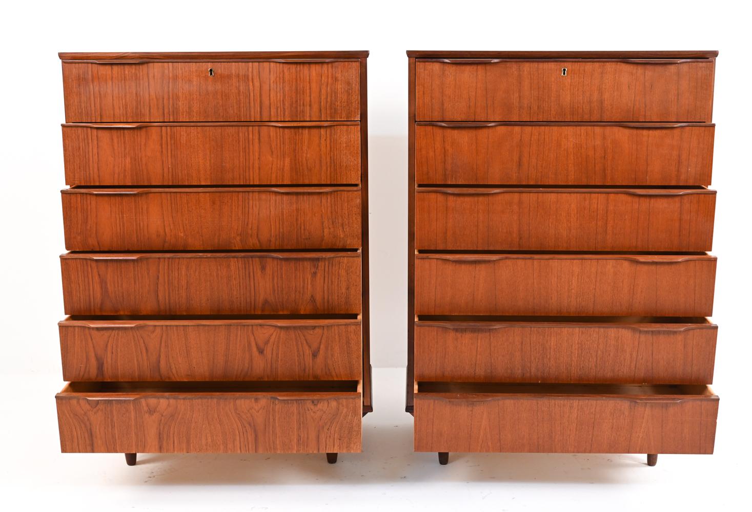 Pair of Danish Modern Teak Tallboy Dressers, c. 1960's In Good Condition For Sale In Norwalk, CT