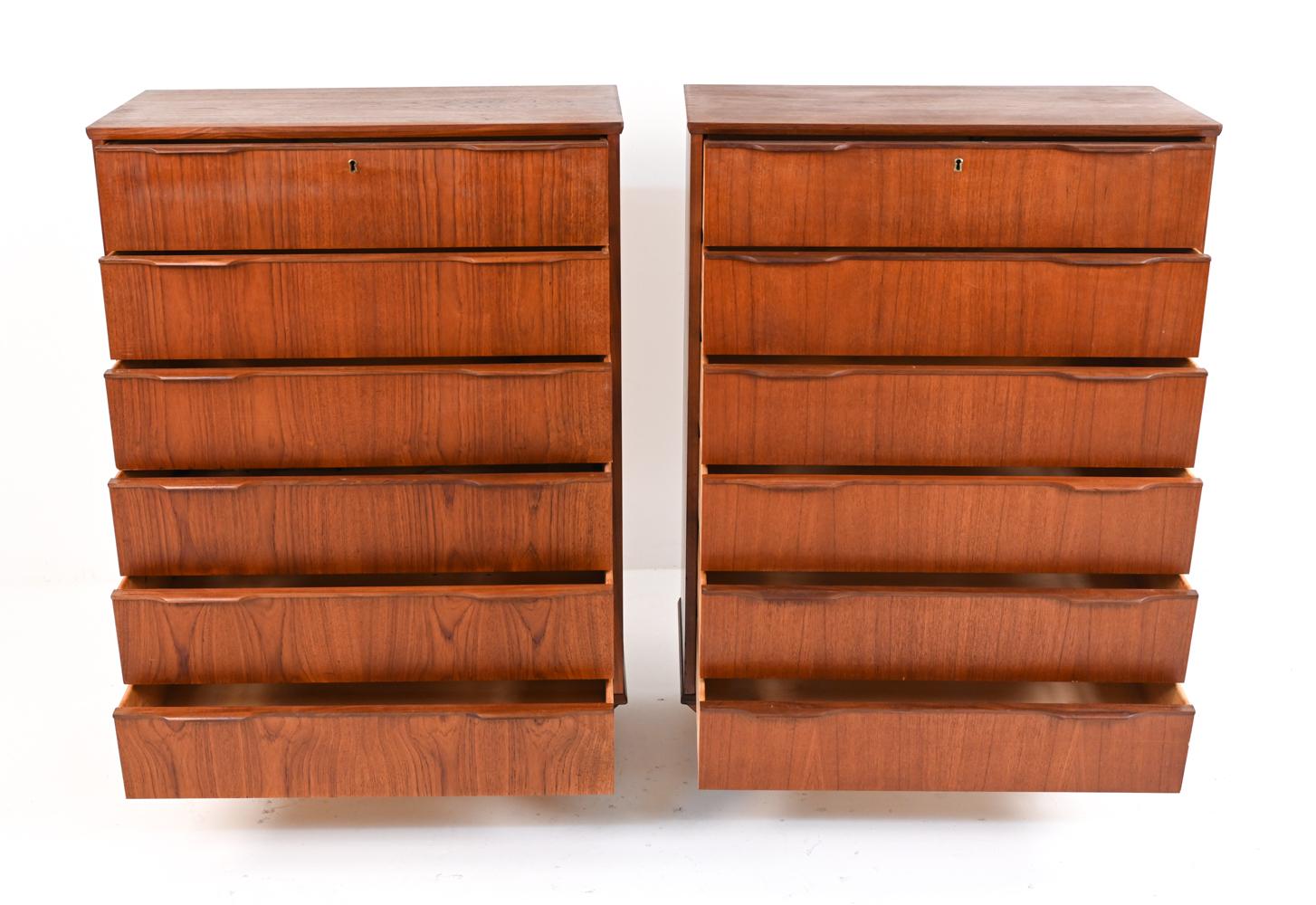 20th Century Pair of Danish Modern Teak Tallboy Dressers, c. 1960's For Sale