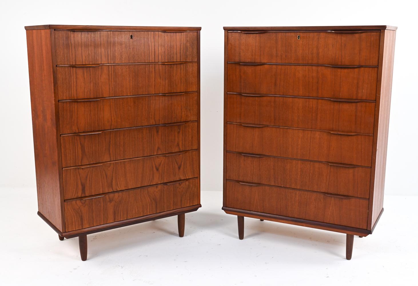 Pair of Danish Modern Teak Tallboy Dressers, c. 1960's For Sale 3