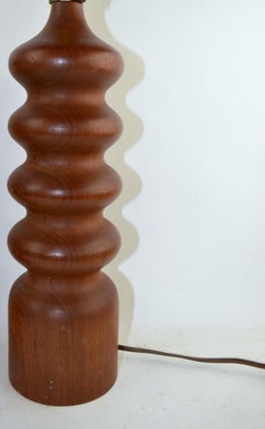 Pair of Danish Modern Turned Teak Wood Table Lamps