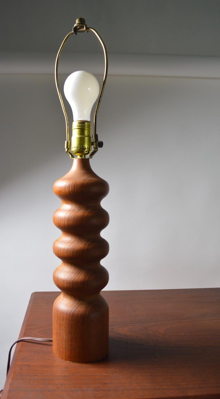 Pair of Danish Modern Turned Teak Wood Table Lamps 1