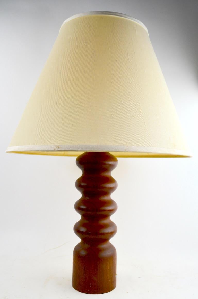 Pair of Danish Modern Turned Teak Wood Table Lamps 2
