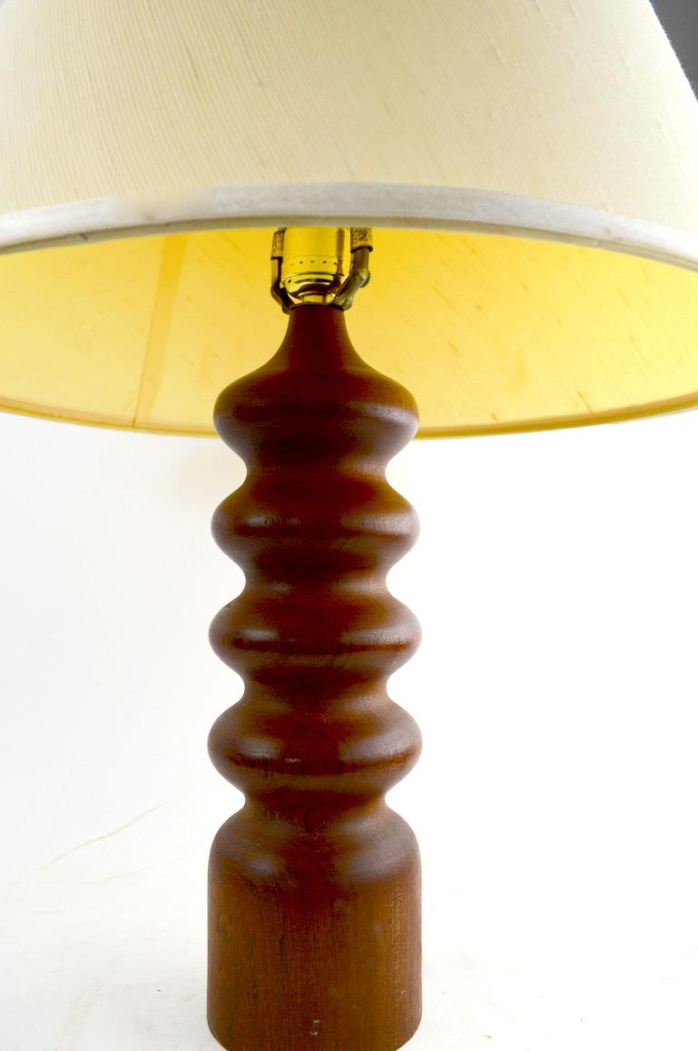 Pair of Danish Modern Turned Teak Wood Table Lamps 3