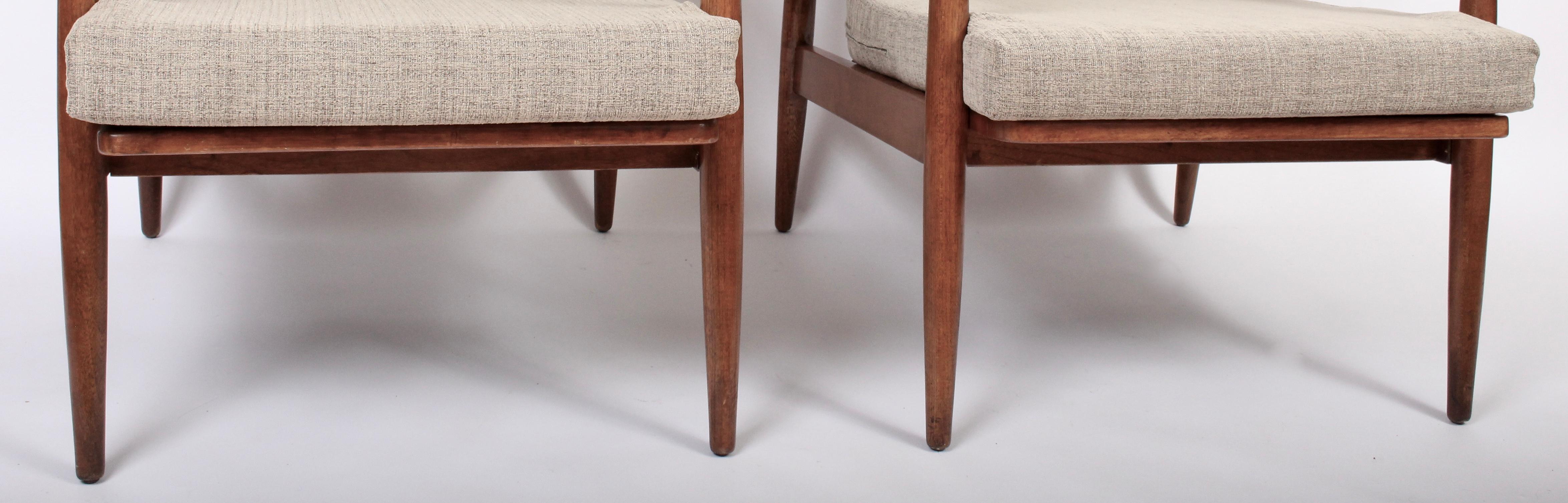 American Pair of Danish Modern Viko Baumritter Solid Walnut Lounge Chairs, 1950s 