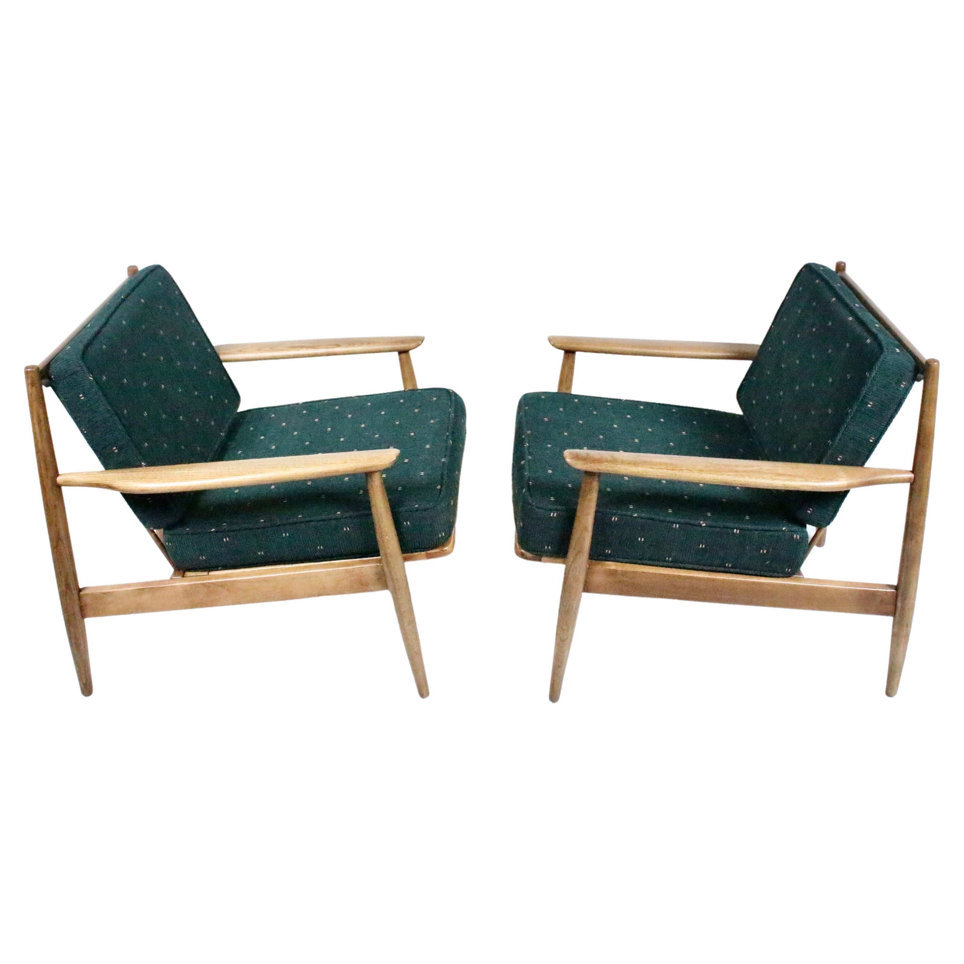 Pair of Danish Modern Viko Baumritter Style Walnut Lounge Chairs, 1950s