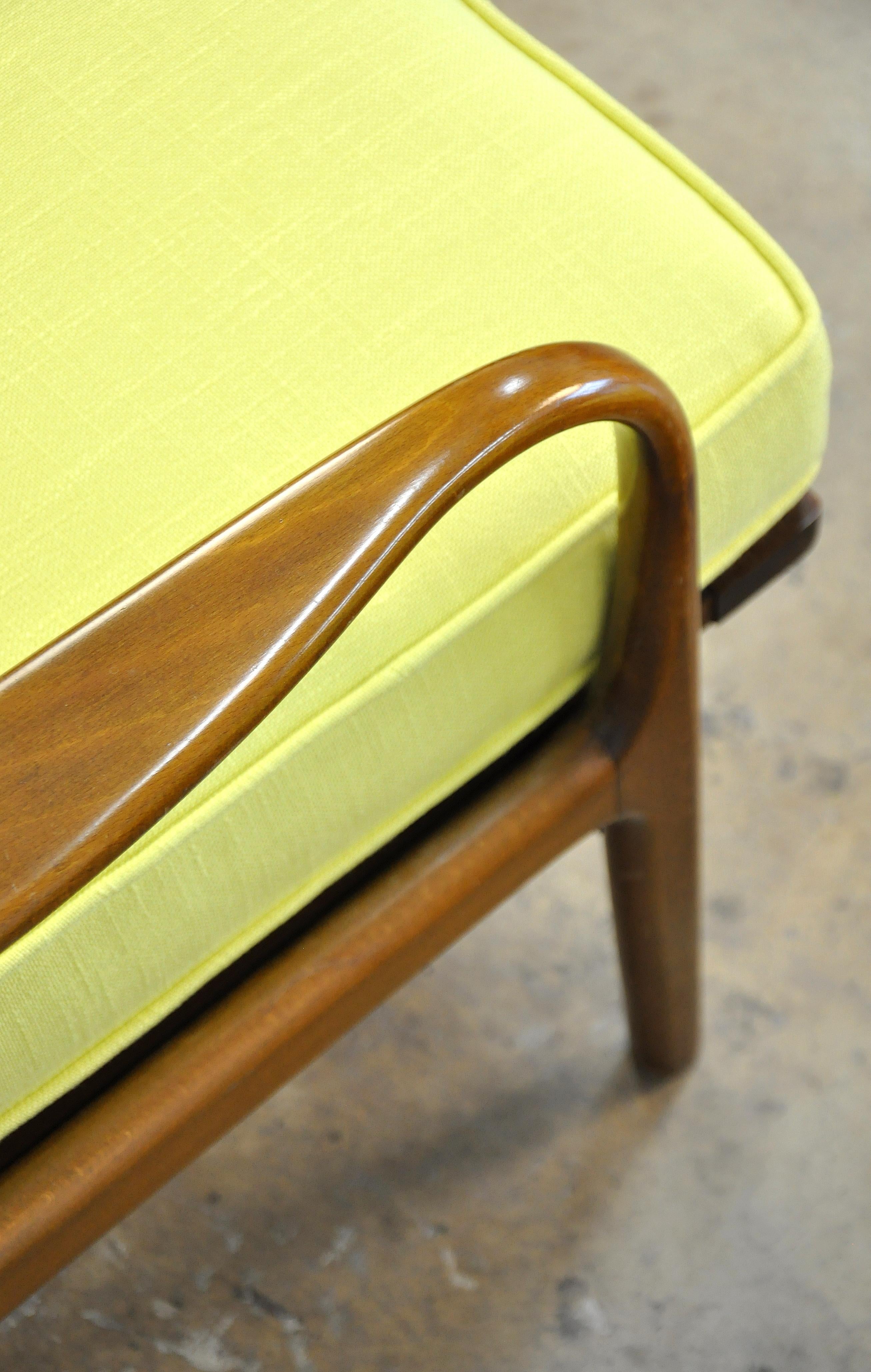 Pair of Danish Mid-Century Modern Yellow Lounge Chairs and Ottoman 3