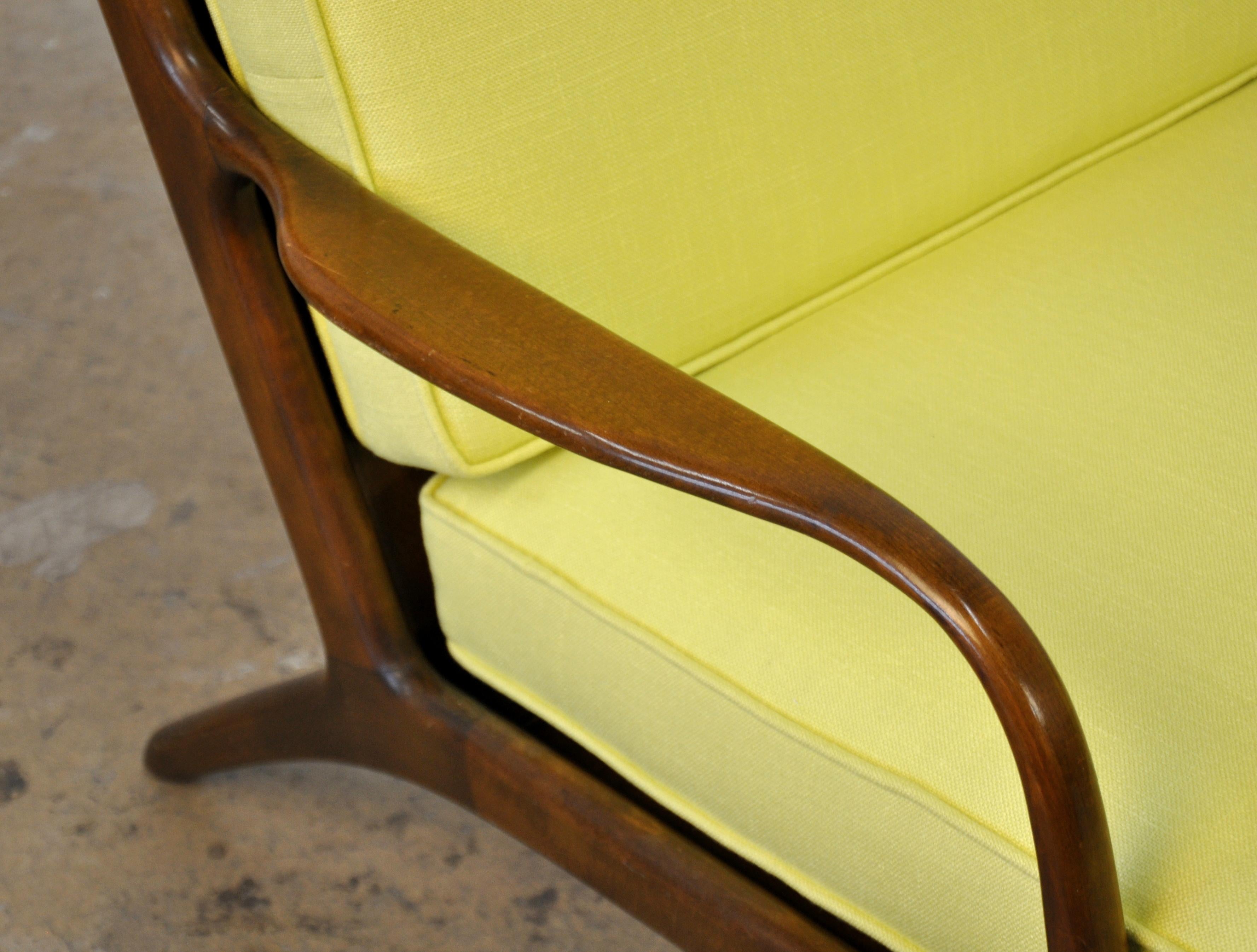 Pair of Danish Mid-Century Modern Yellow Lounge Chairs and Ottoman 4