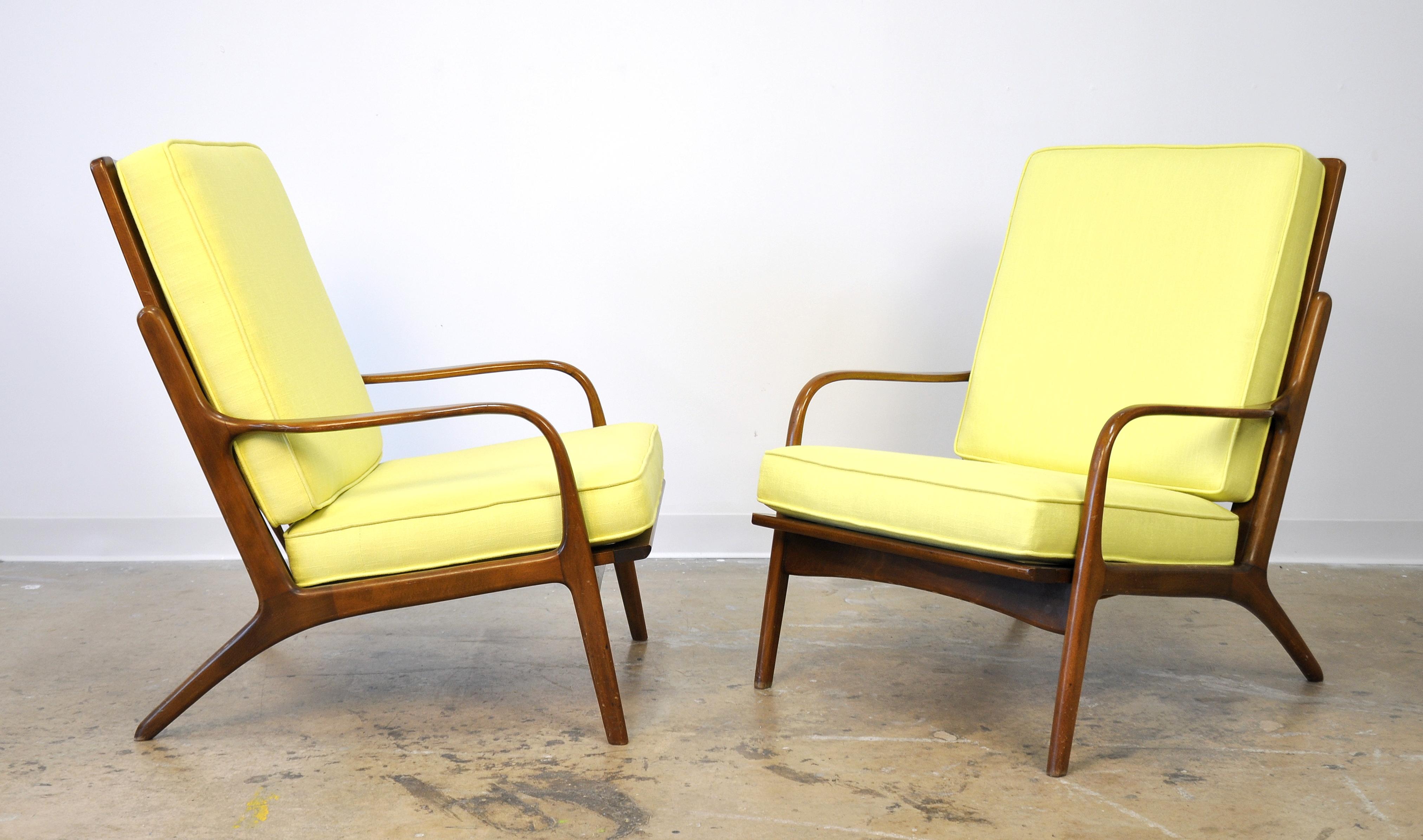 Pair of Danish Mid-Century Modern Yellow Lounge Chairs and Ottoman In Good Condition In Miami, FL