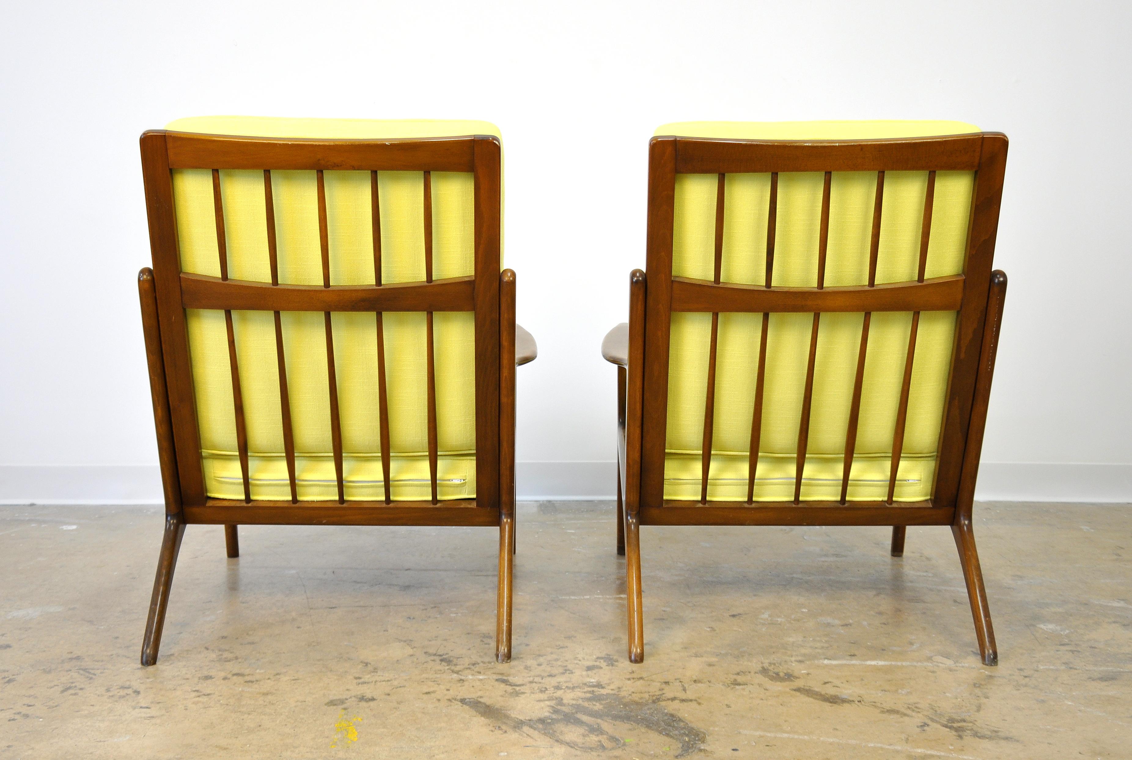 Mid-20th Century Pair of Danish Mid-Century Modern Yellow Lounge Chairs and Ottoman