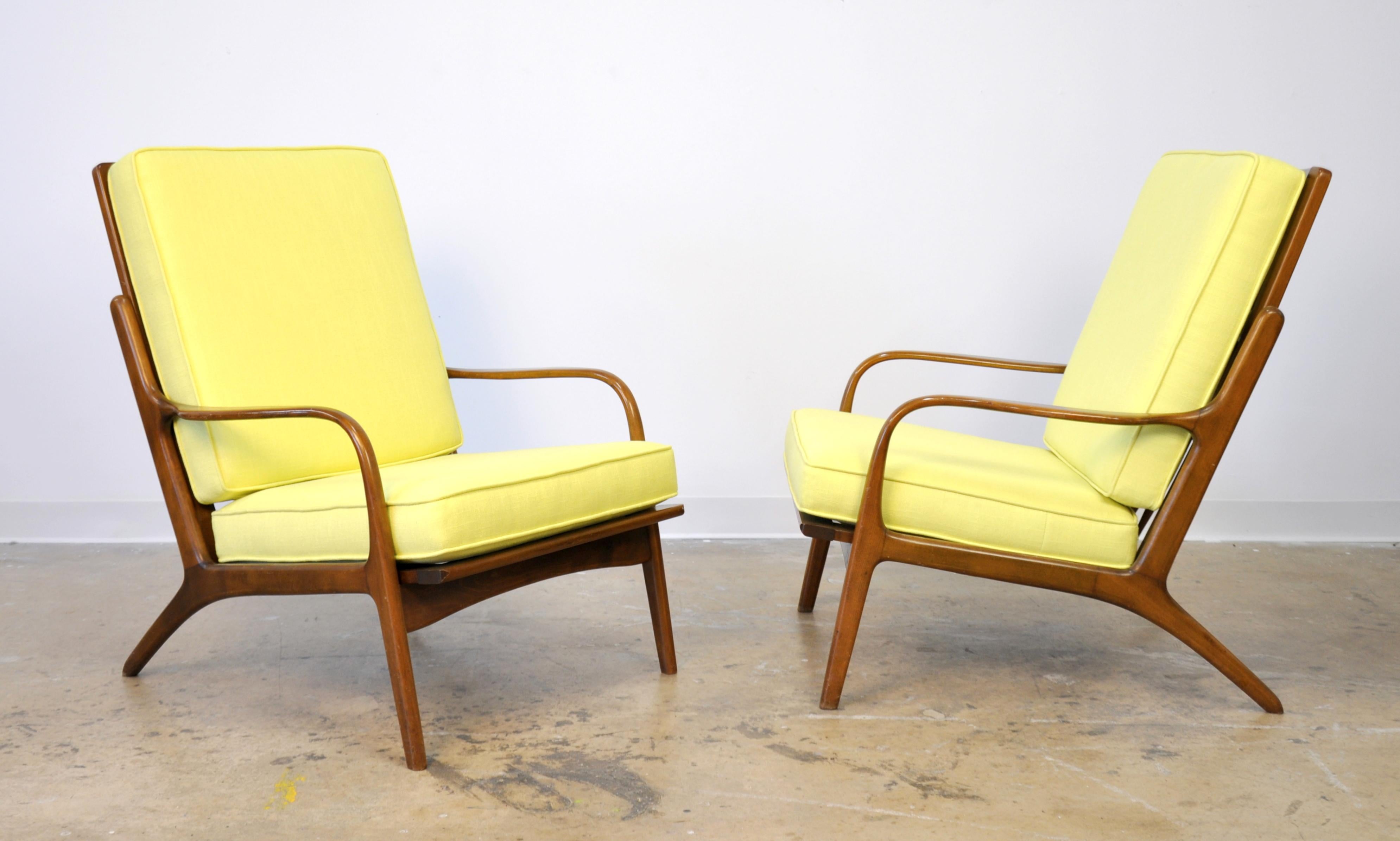 Scandinavian Modern Pair of Danish Modern Yellow Lounge Chairs
