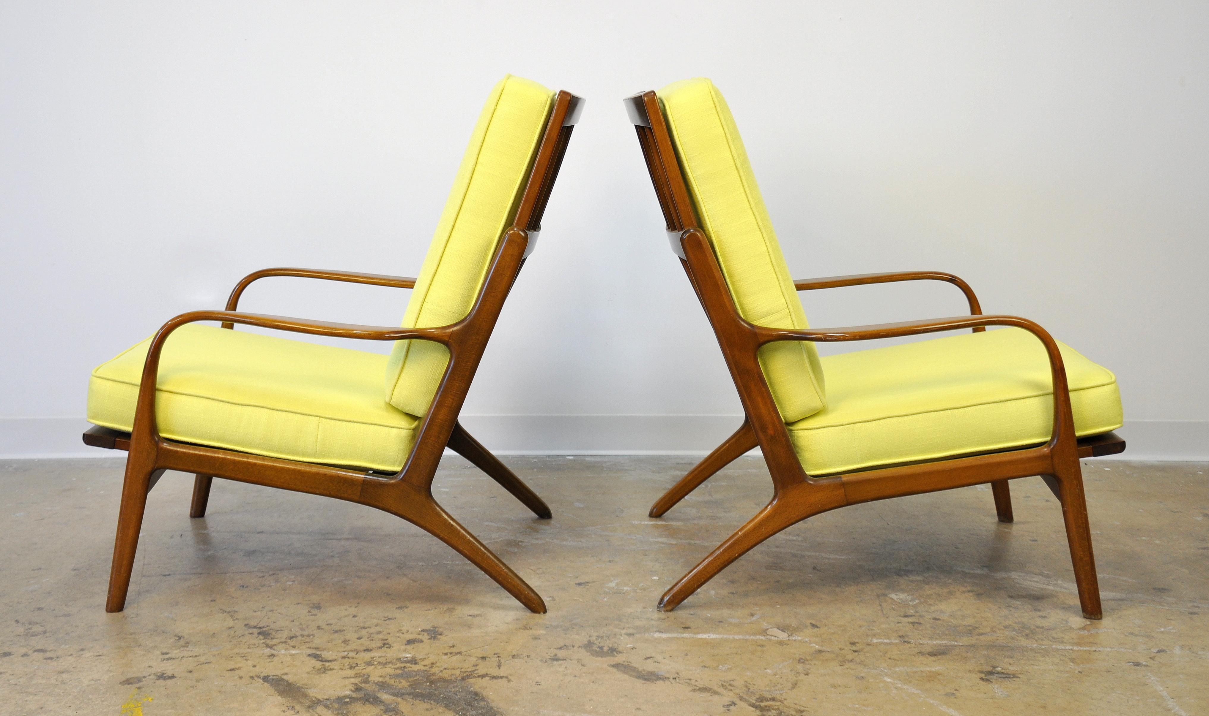 Fabric Pair of Danish Modern Yellow Lounge Chairs