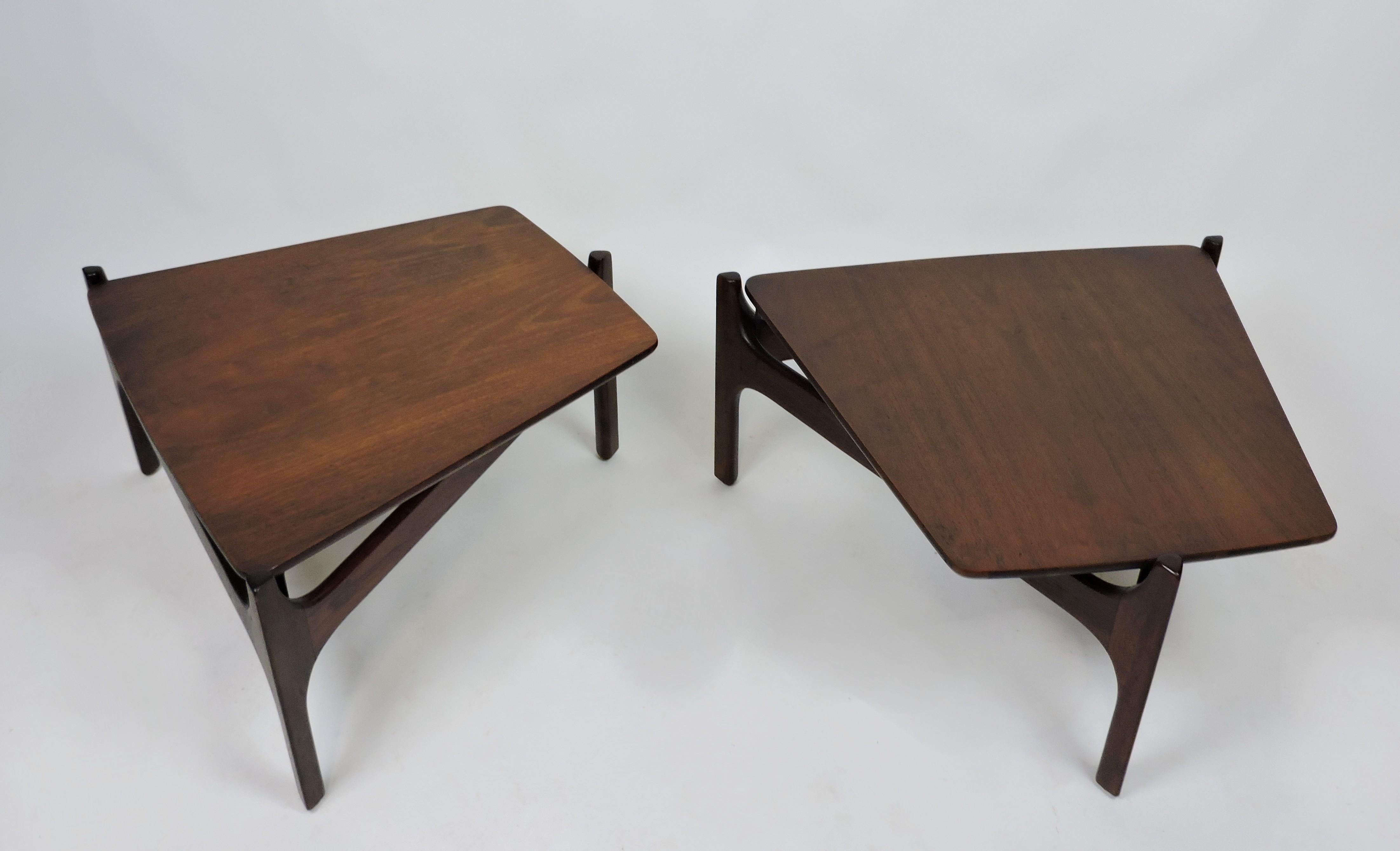 Pair of John Keal for Brown Saltman Tripod End Side Tables Danish Style 8