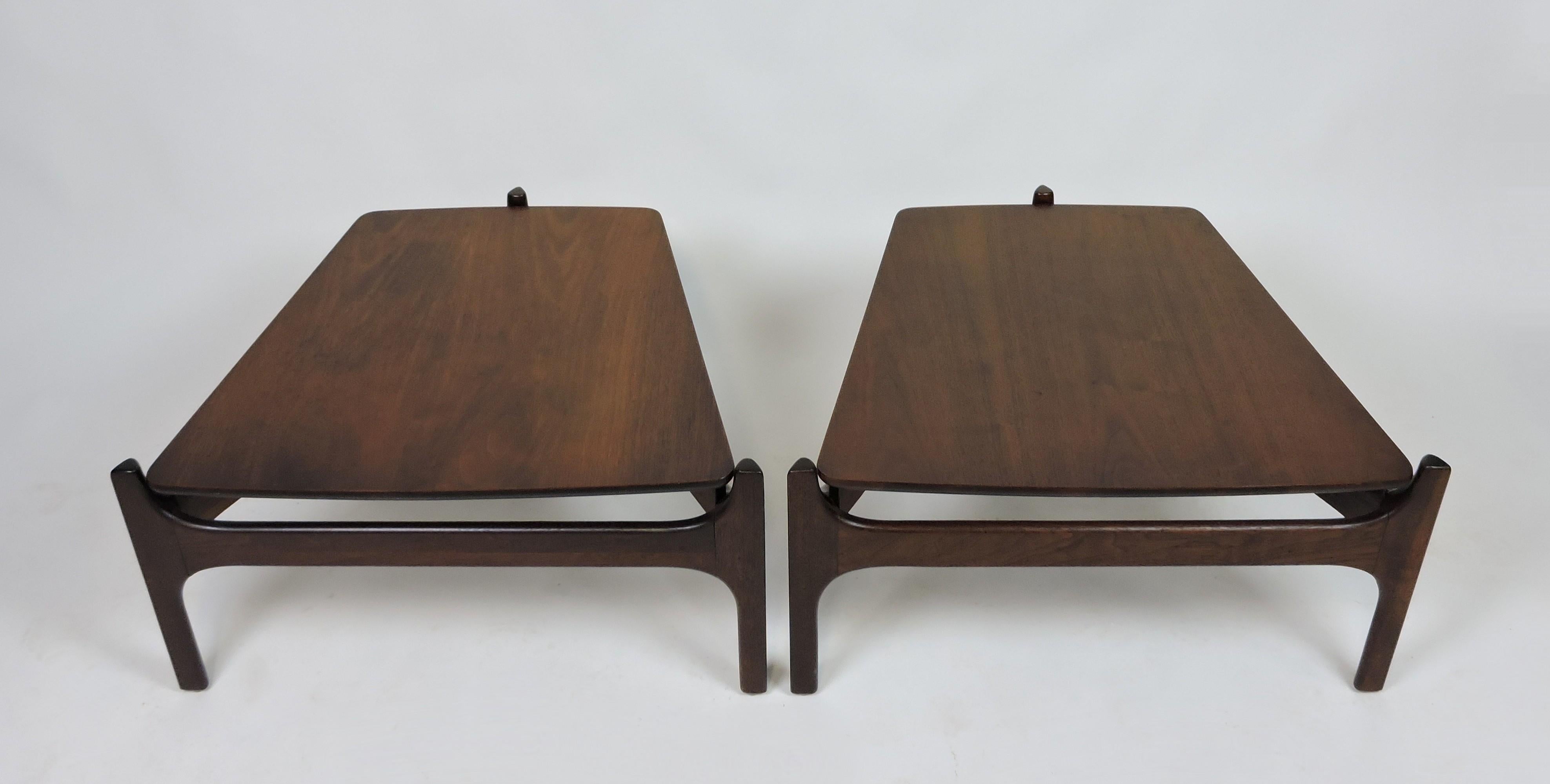 Mid-Century Modern Pair of John Keal for Brown Saltman Tripod End Side Tables Danish Style