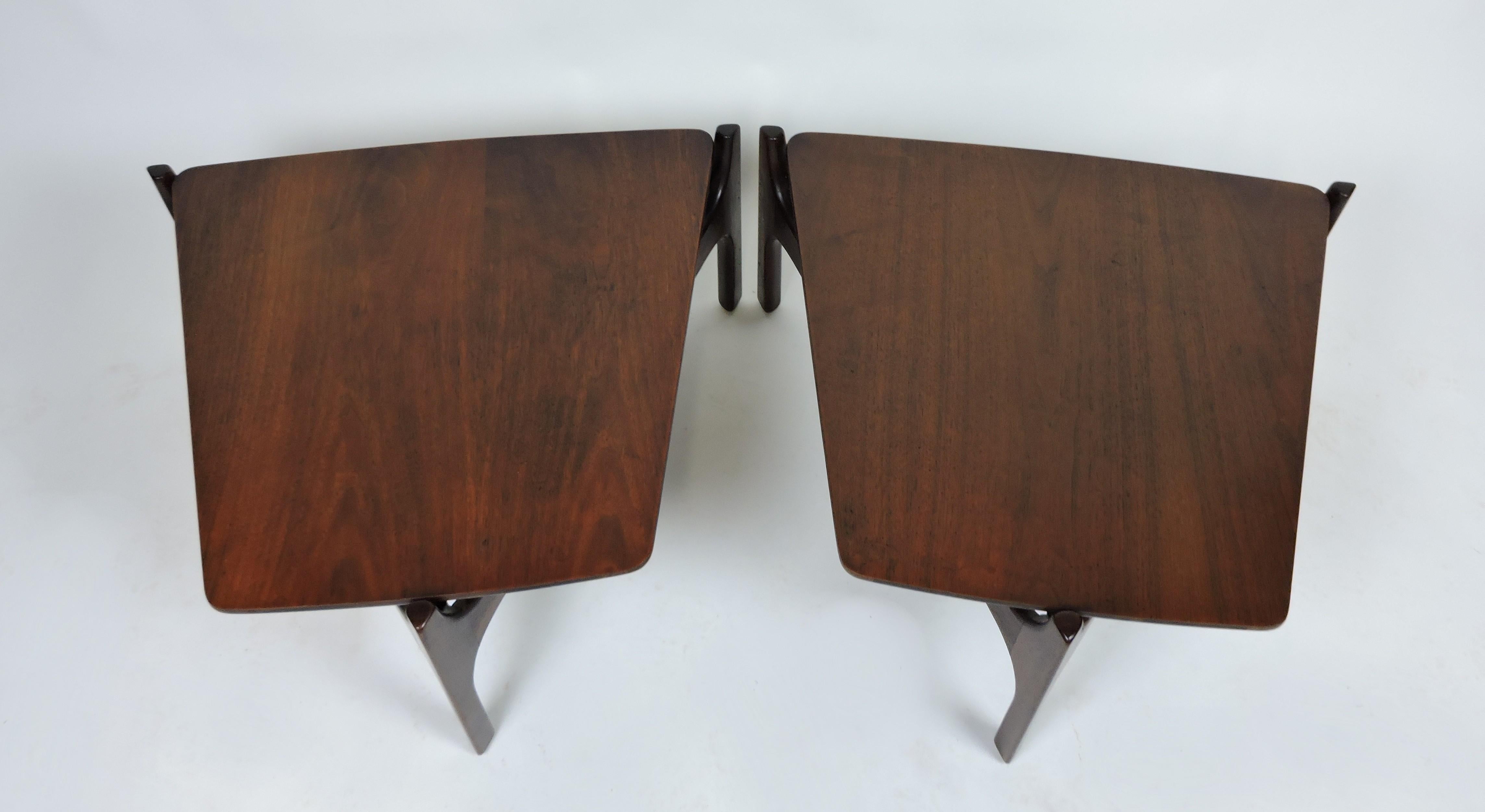 Mid-20th Century Pair of John Keal for Brown Saltman Tripod End Side Tables Danish Style