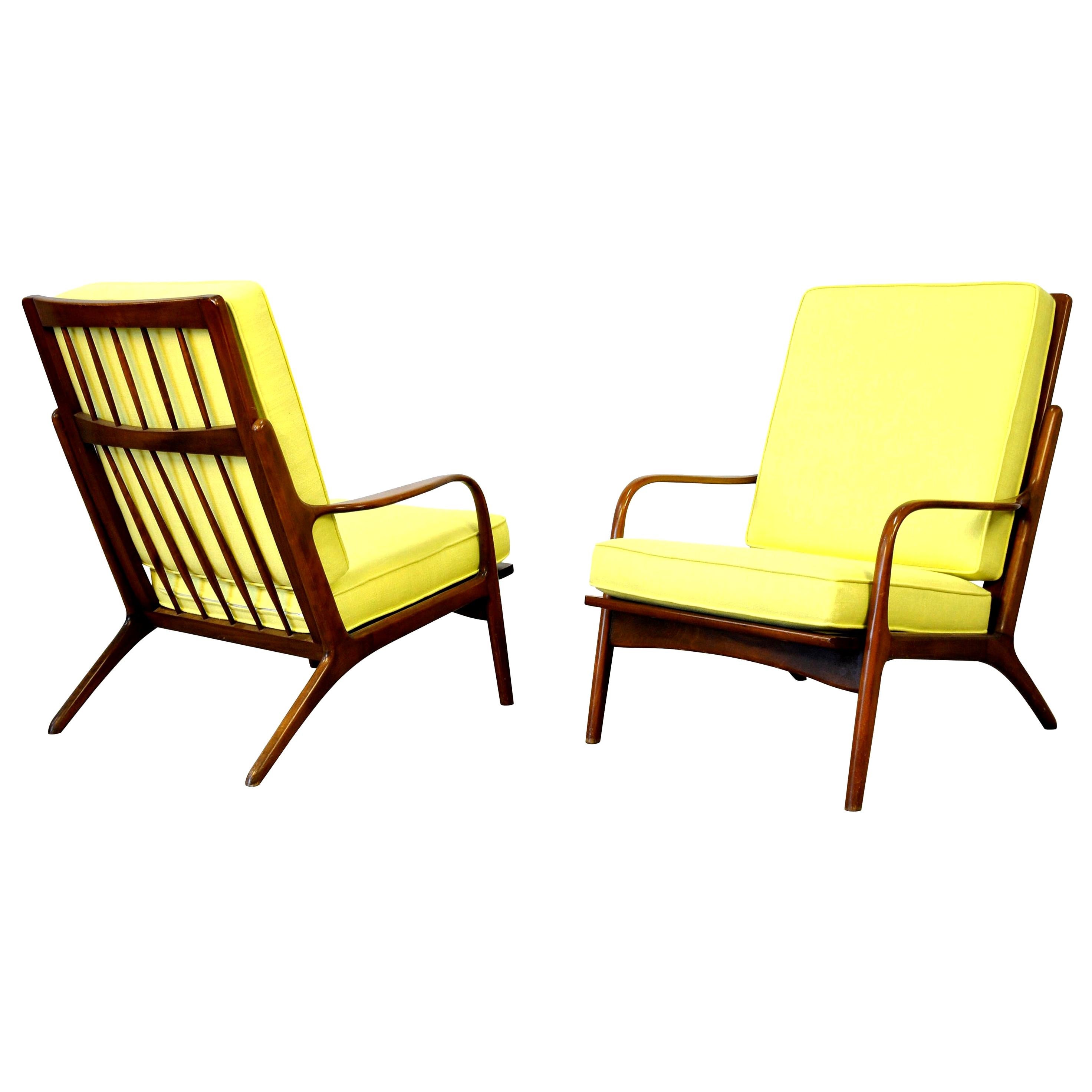 Pair of Danish Modern Yellow Lounge Chairs