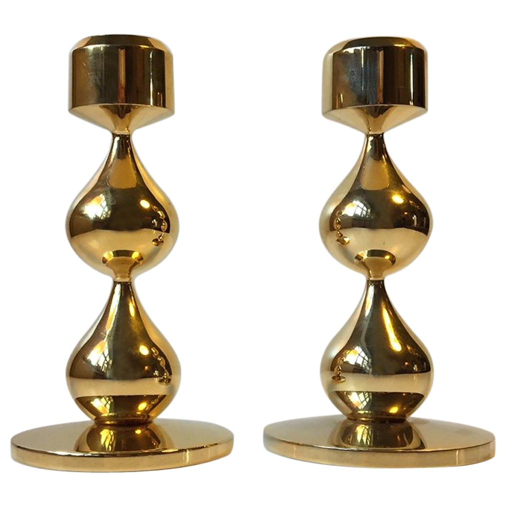 Pair of Danish Modernist 24-Carat Gold-Plated Candleholders by Hugo Asmussen