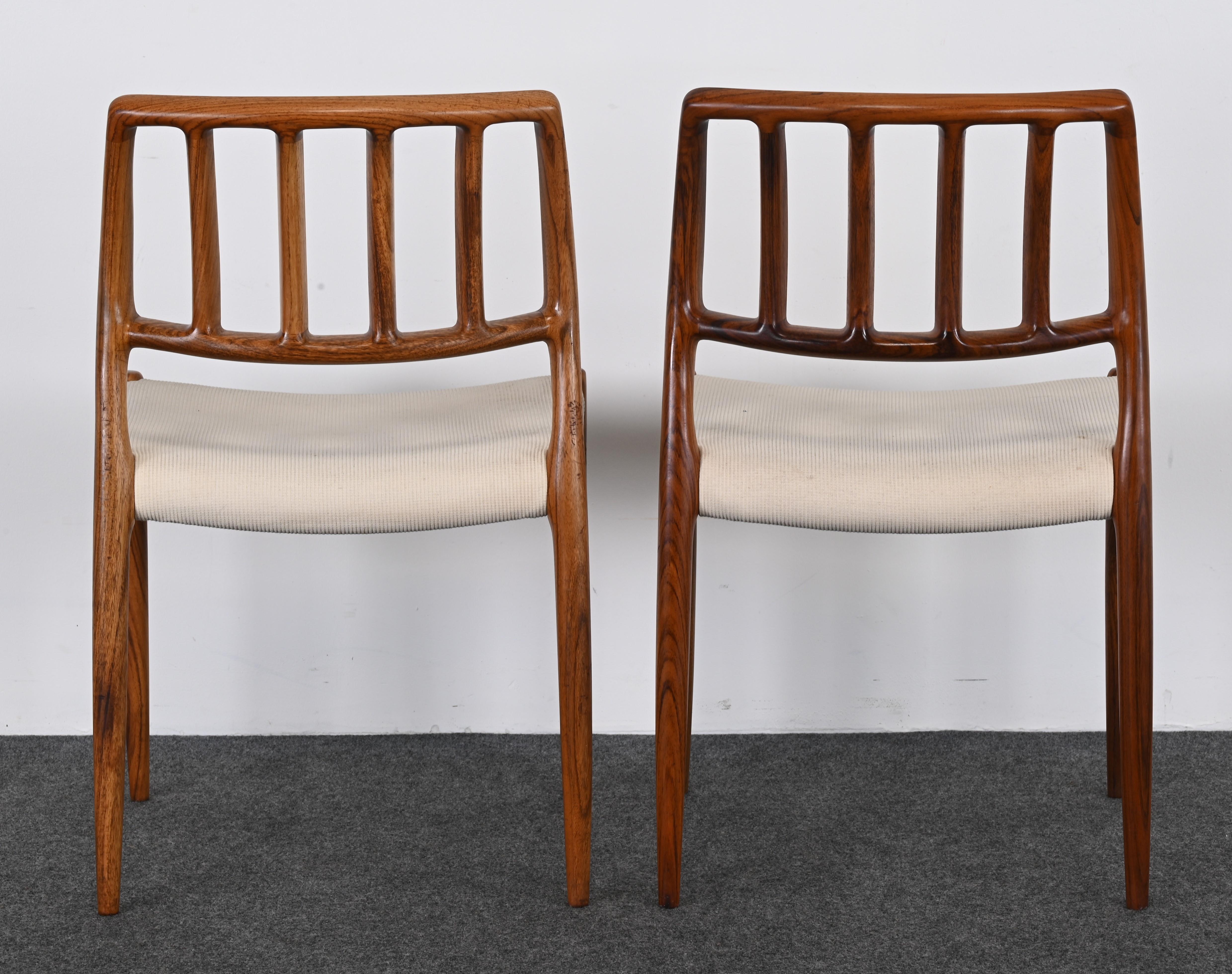 Pair of Danish Neils Otto Moller Chairs for J. L. Moller Model 83 Rosewood  For Sale 7