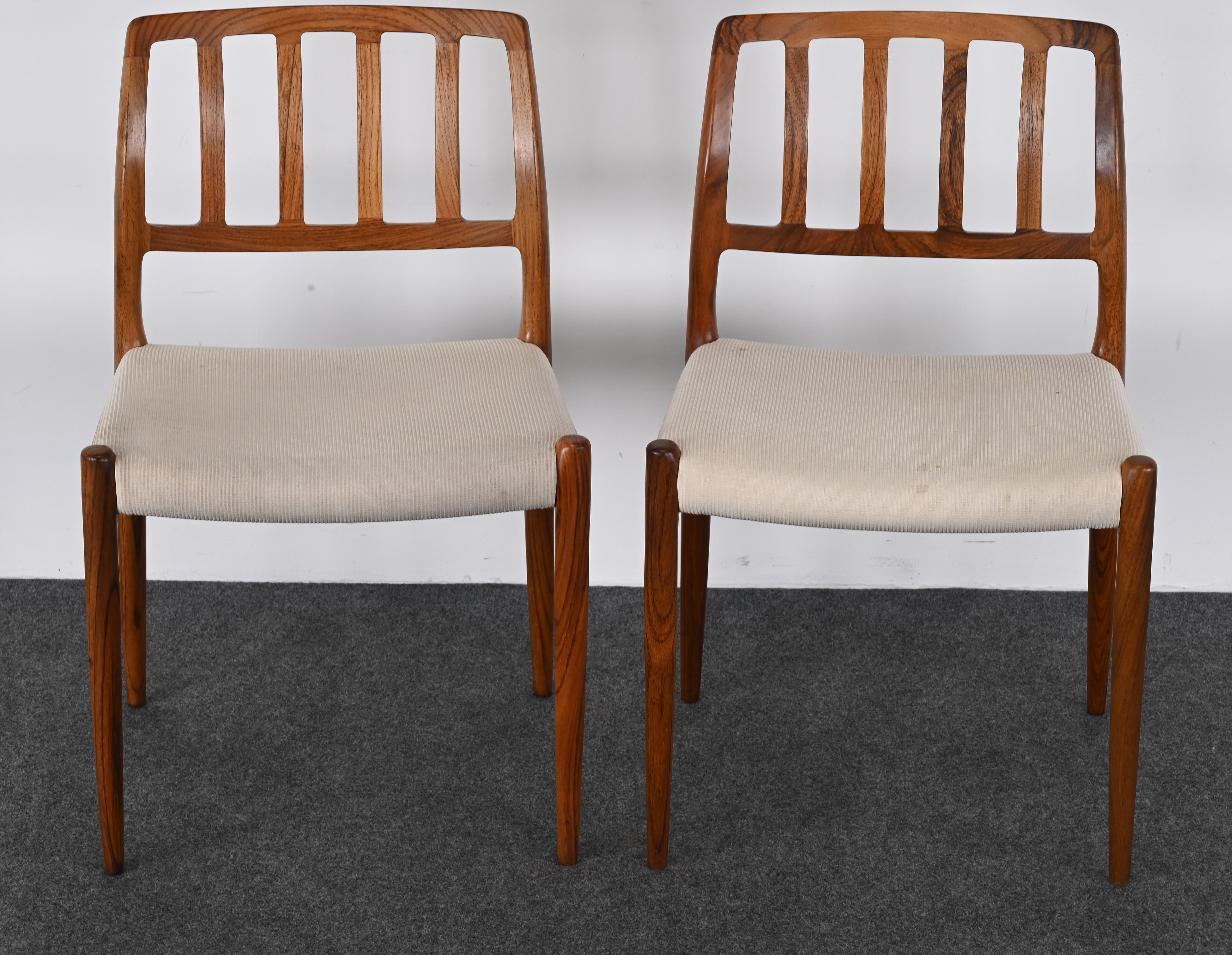 Late 20th Century Pair of Danish Neils Otto Moller Chairs for J. L. Moller Model 83 Rosewood  For Sale