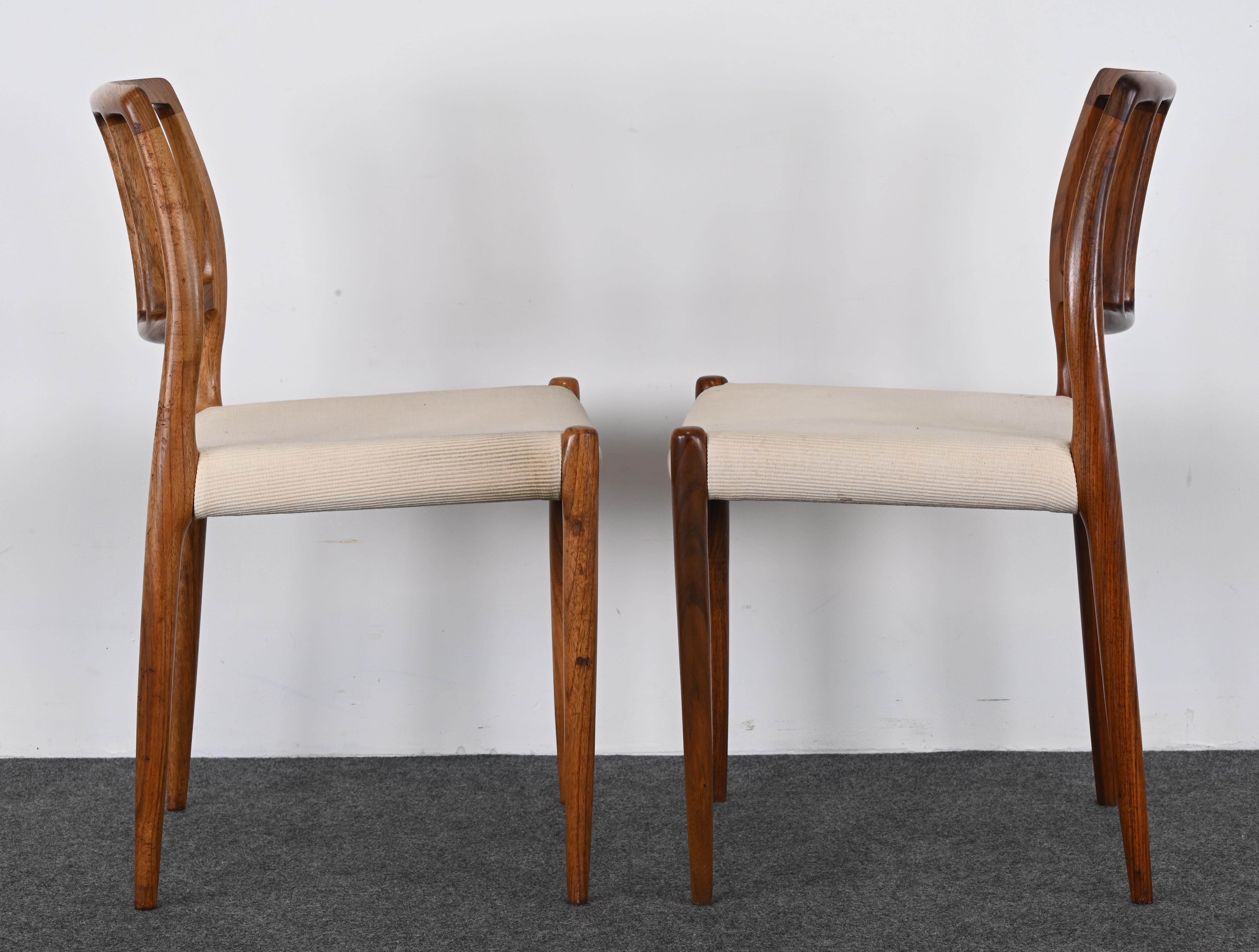 Upholstery Pair of Danish Neils Otto Moller Chairs for J. L. Moller Model 83 Rosewood  For Sale