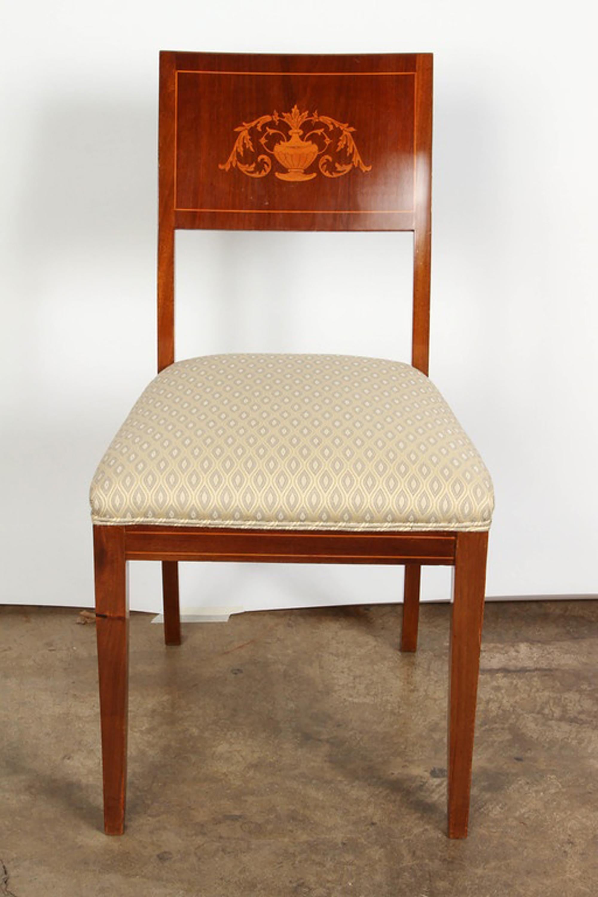 Mahogany Pair of Danish Neoclassical Marquetry Chairs, 19th Century