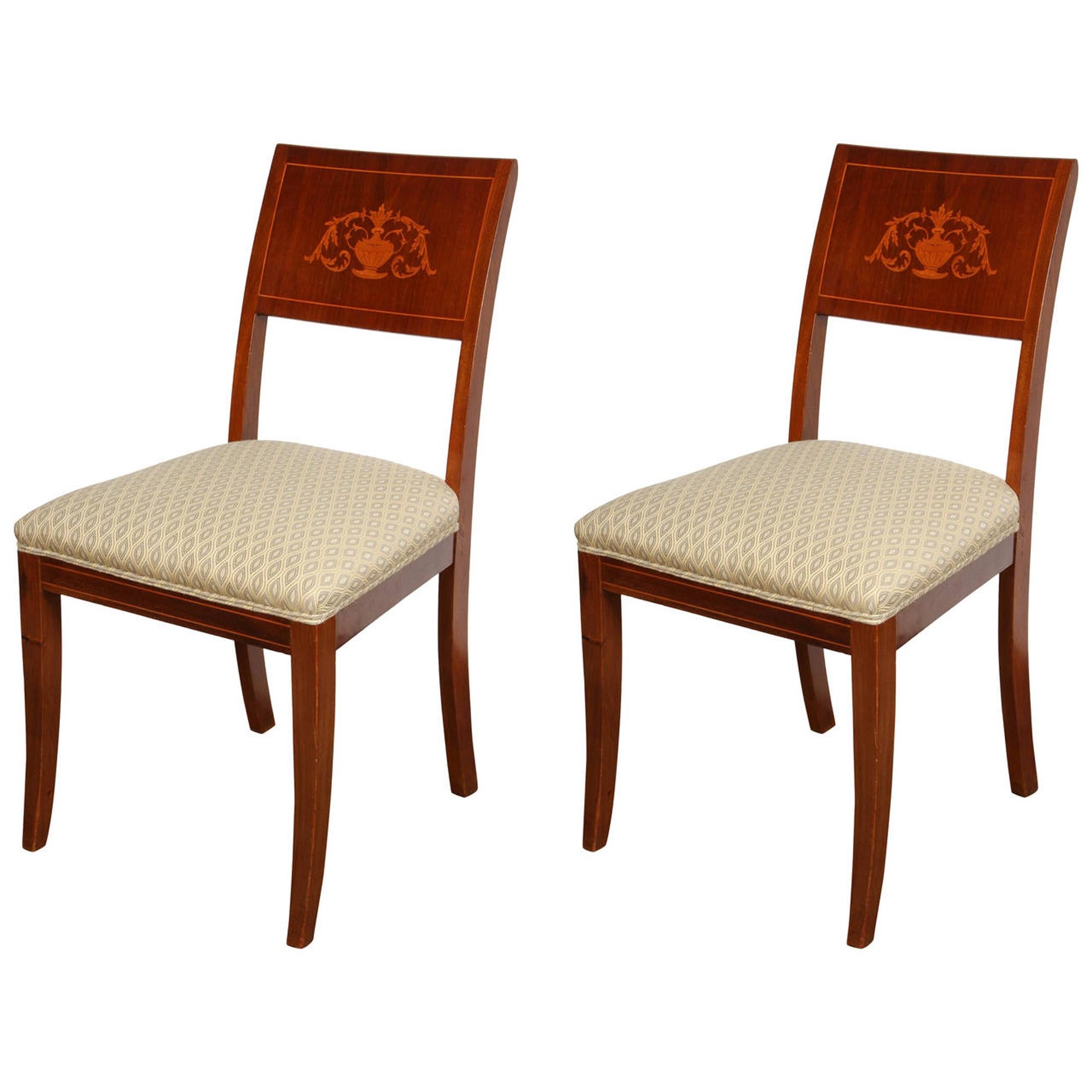 Pair of Danish Neoclassical Marquetry Chairs, 19th Century 4