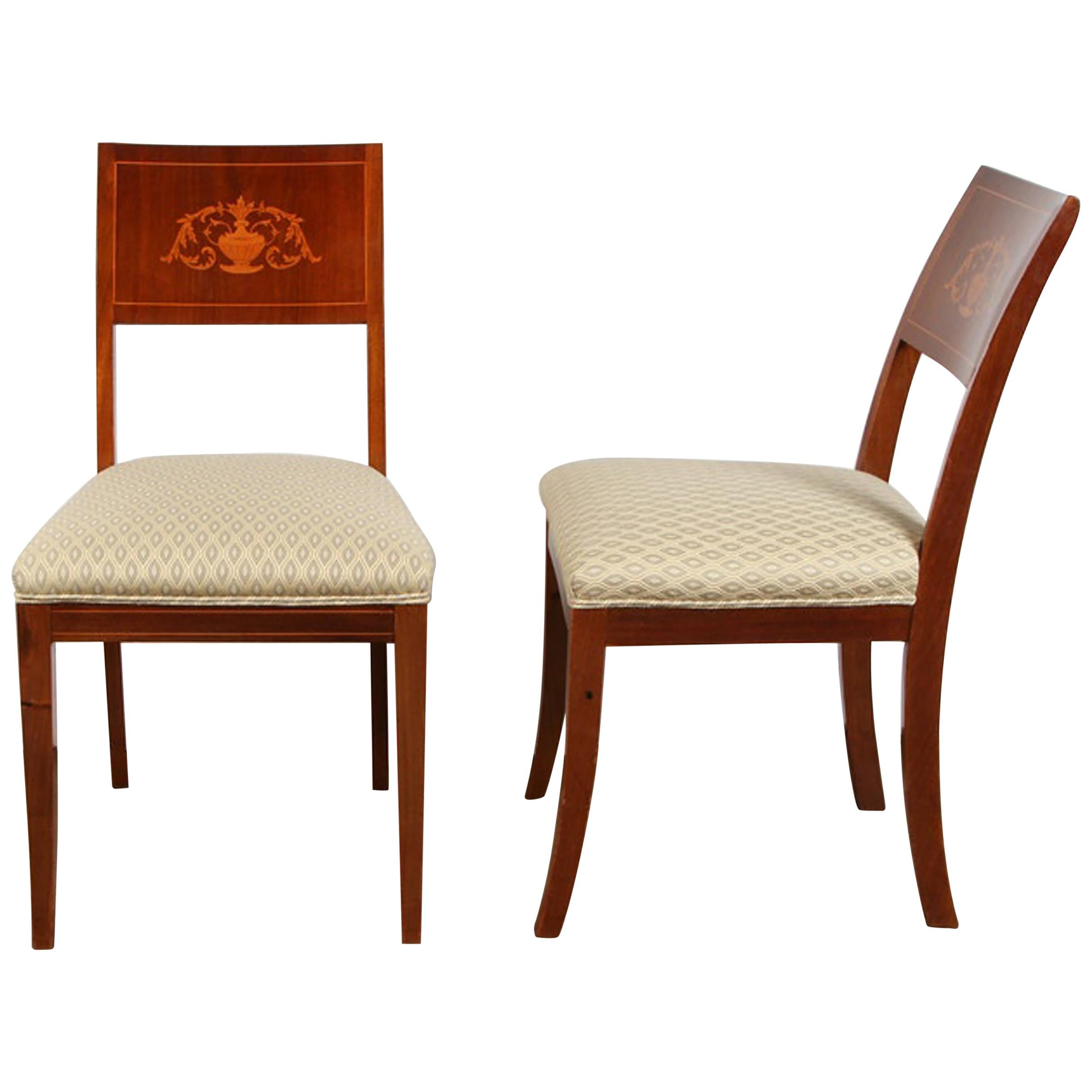 Pair of Danish Neoclassical Marquetry Chairs, 19th Century