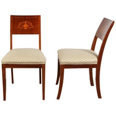 Pair of Danish Neoclassical Marquetry Chairs, 19th Century