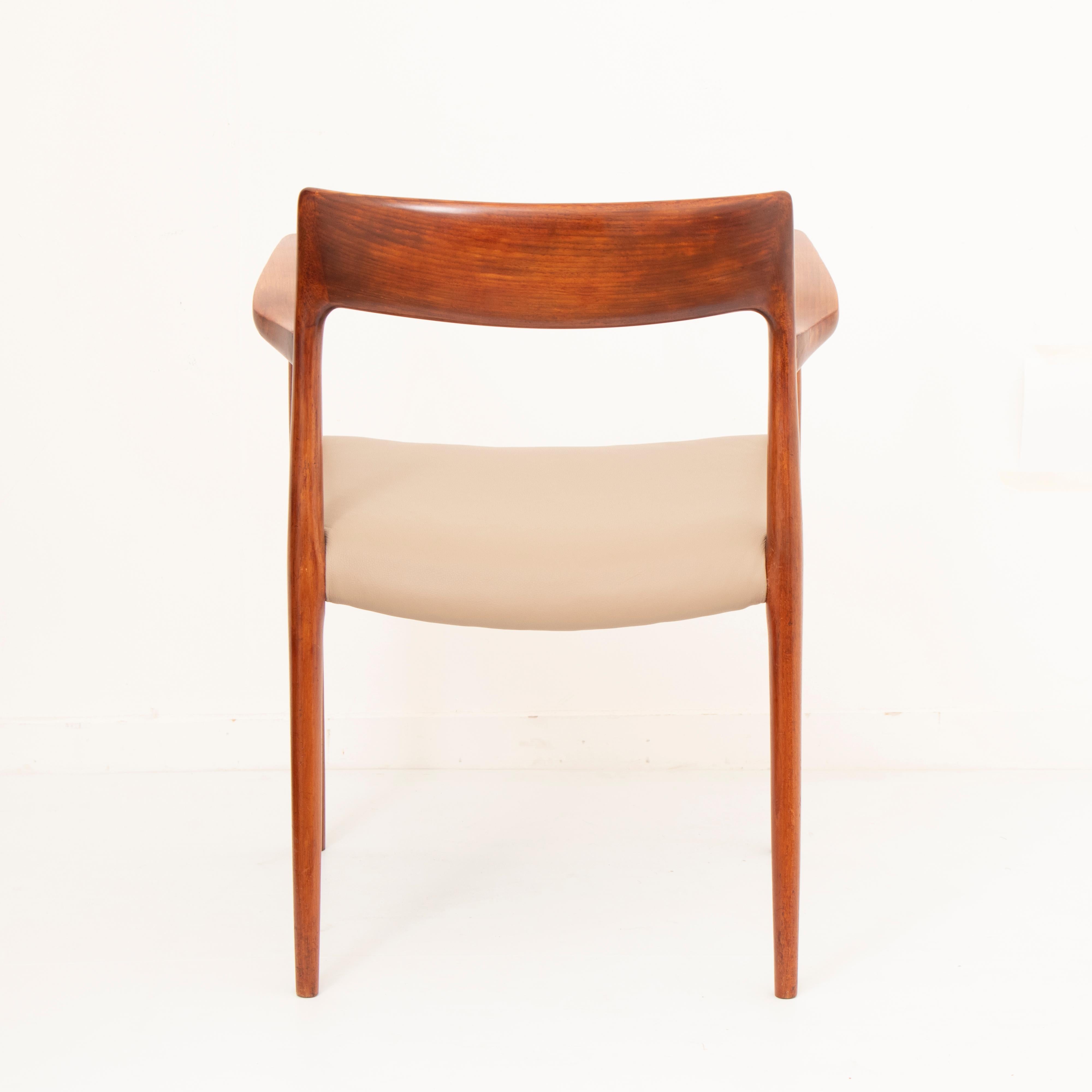 Leather Pair of Danish Niels O Møller Model 57 Teak Carver Armchair Dining Chairs