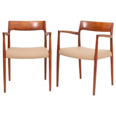 Pair of Danish Niels O Møller Model 57 Teak Carver Armchair Dining Chairs