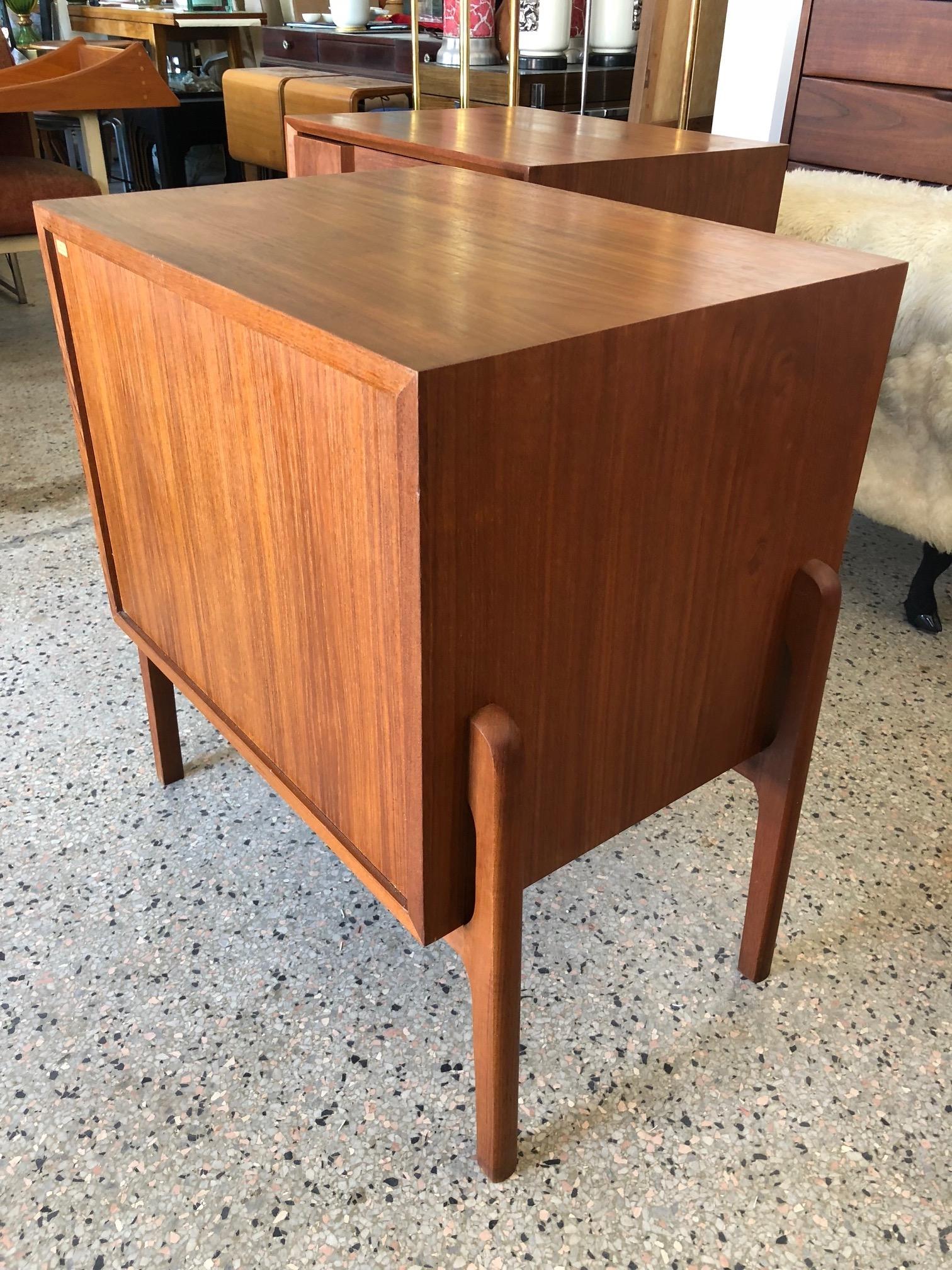 Mid-20th Century Pair of Danish Nightstands with Checkerboard Drop Fronts