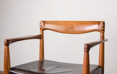 Pair of Danish Oak and Black Leatherette Armchairs by Henry Walter Klein for Bra