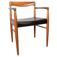 Pair of Danish Oak and Black Leatherette Armchairs by Henry Walter Klein for Bra