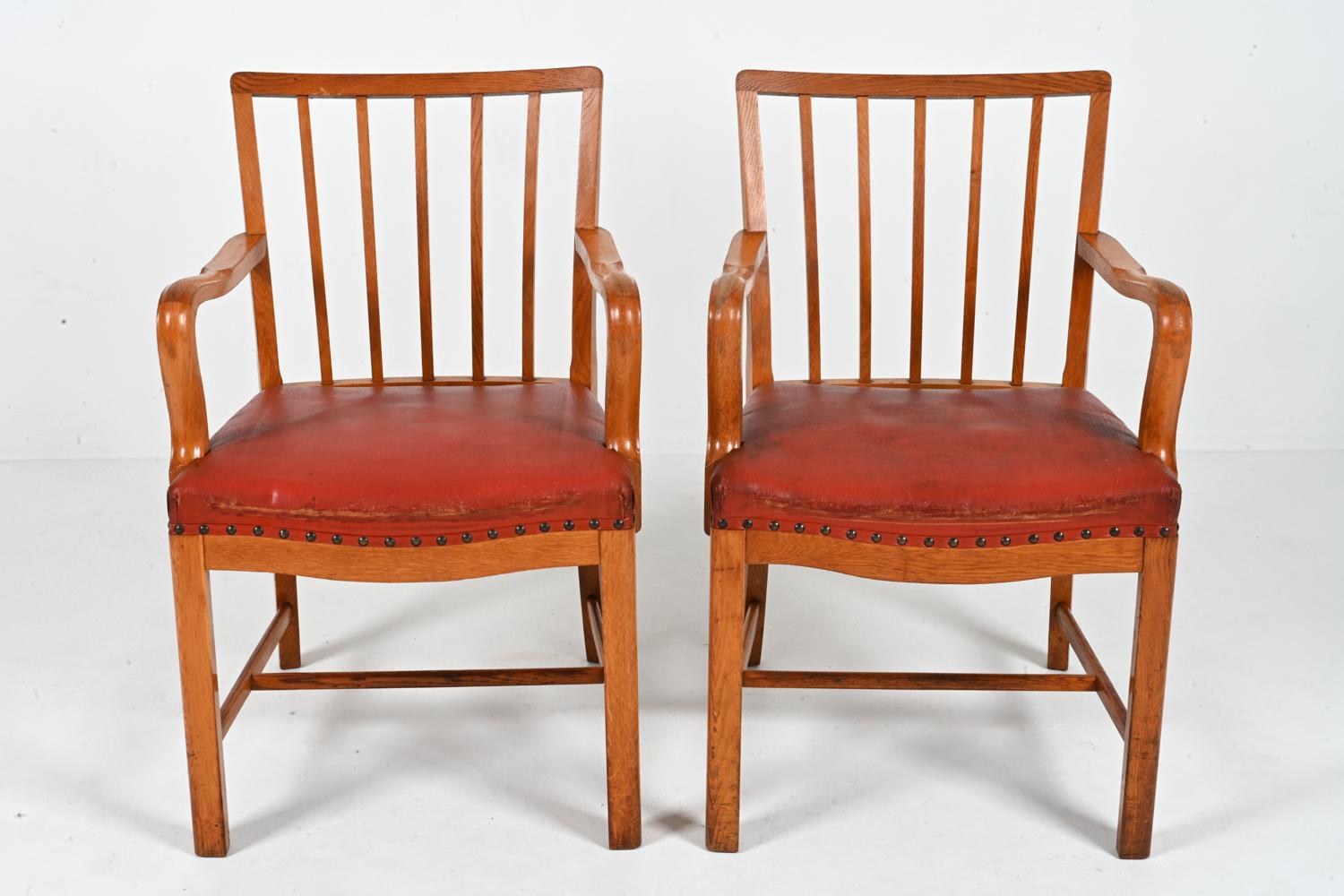 Mid-Century Modern Pair of Danish Oak Armchairs Attributed to Steen Eiler Rasmussen, c. 1950's For Sale