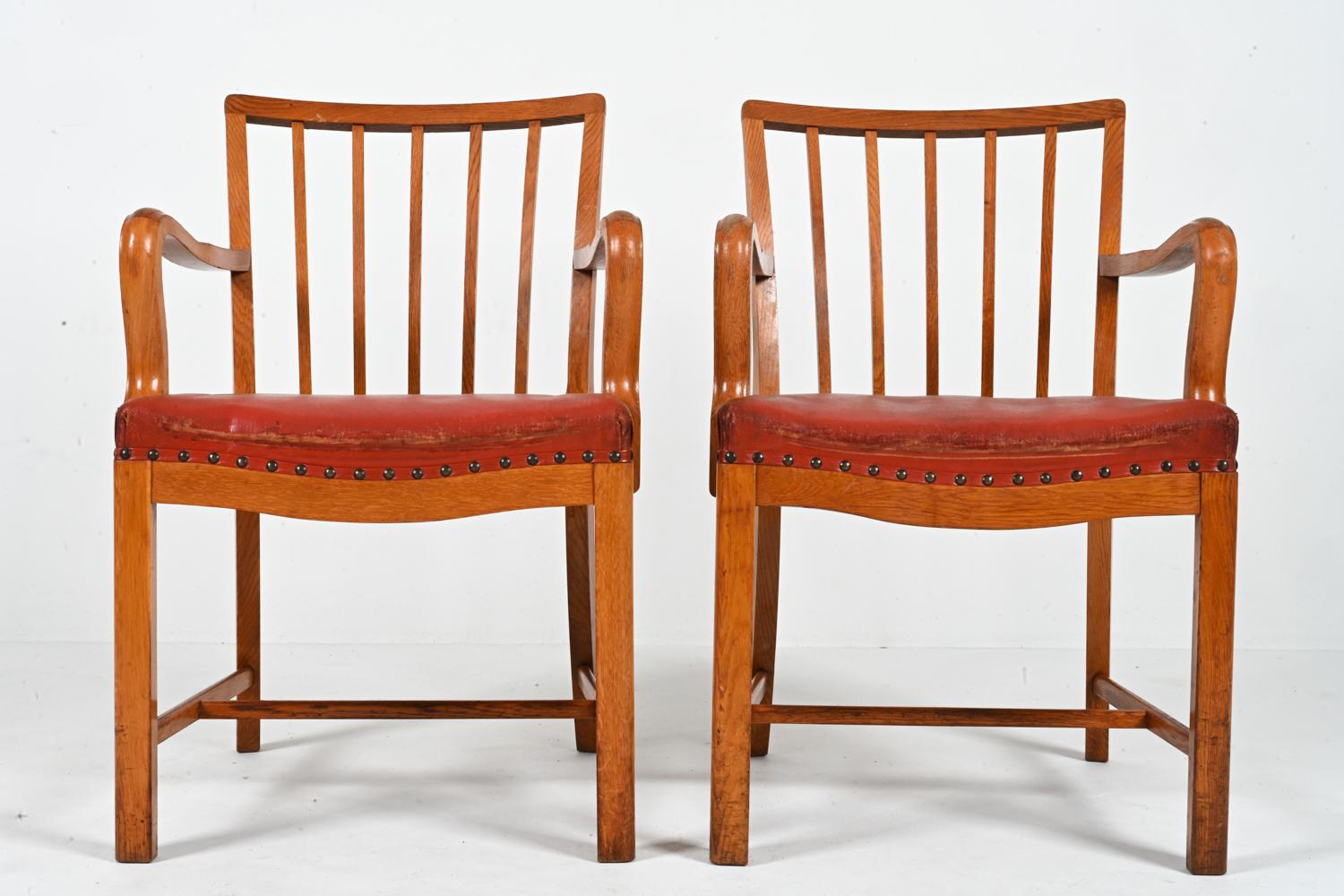 Pair of Danish Oak Armchairs Attributed to Steen Eiler Rasmussen, c. 1950's In Fair Condition For Sale In Norwalk, CT