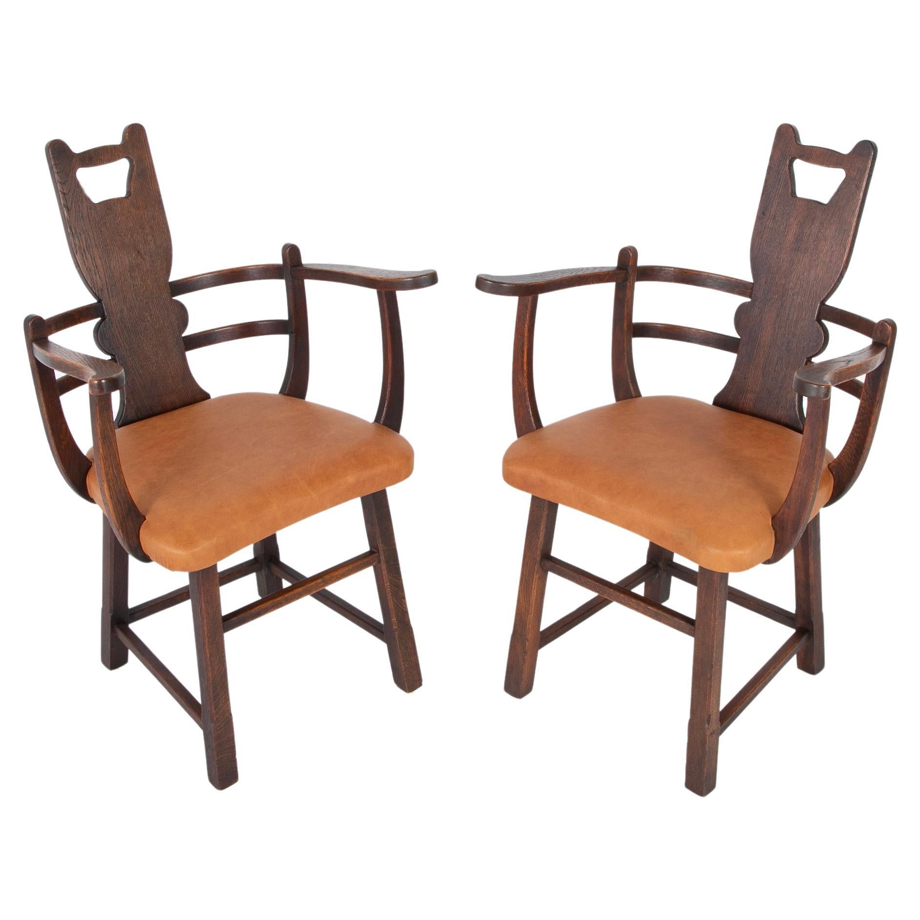 Pair of Rustic Danish Oak Armchairs For Sale