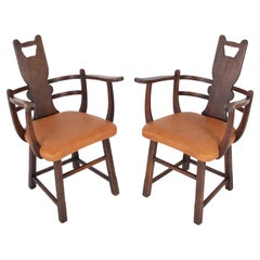 Paire de fauteuils rustiques en Oak Oak danois