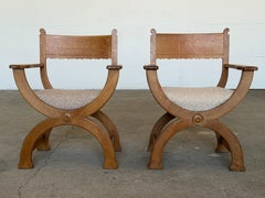 Pareja de sillones curules daneses de roble de Henning Kjærnulf, EG Møbler, años 60