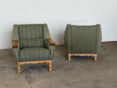 Pair of Danish Oak Lounge Chairs in Grey Wool, 1950s