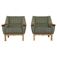 Pair of Danish Oak Lounge Chairs in Grey Wool, 1950s