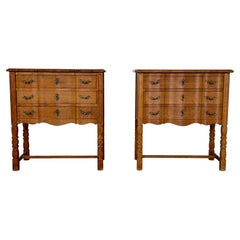 Pair of Danish Oak Rococo Chest of Drawers / Nightstands, 1960s