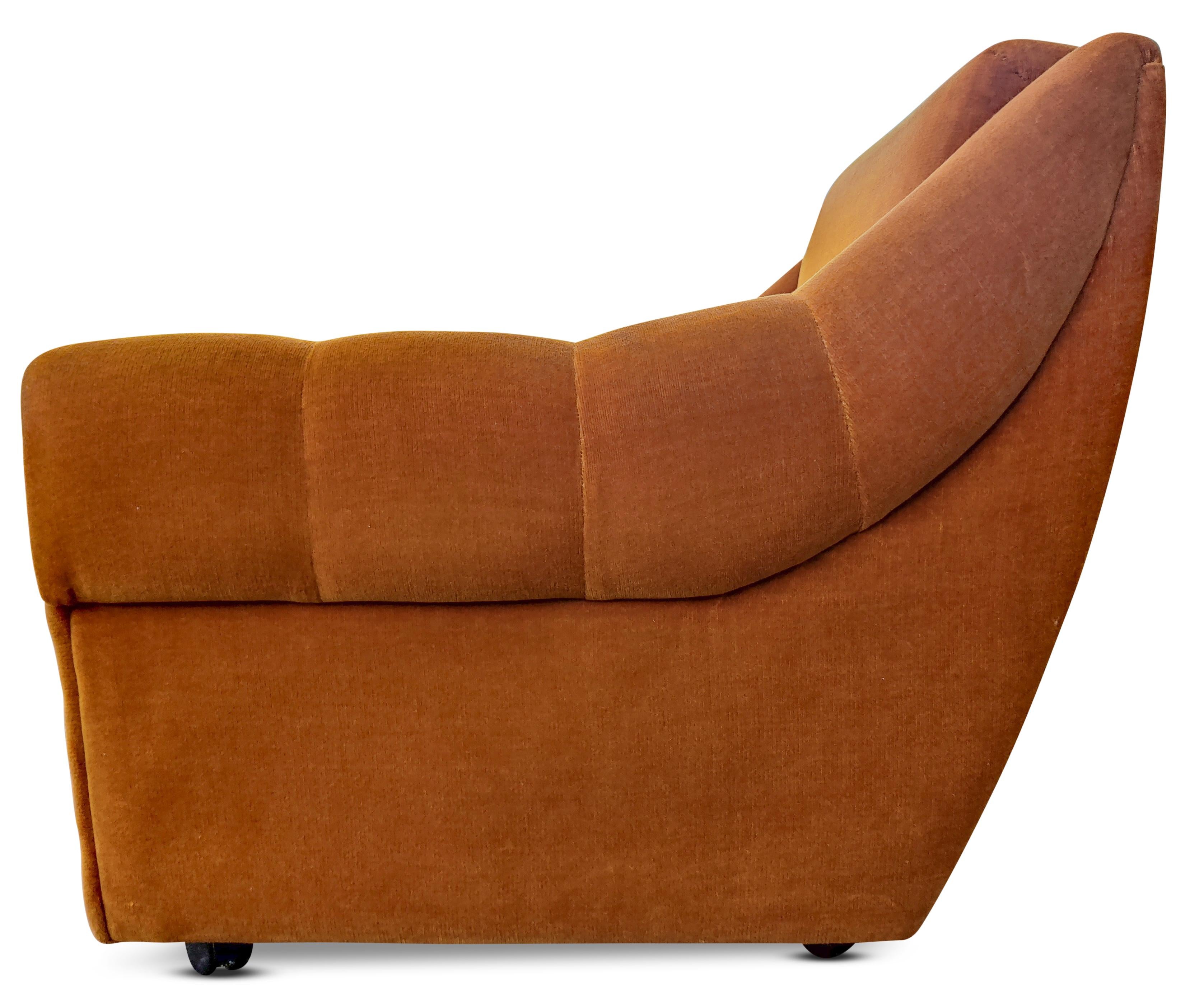 Pair of Danish Orange Upholstered Lounge Chairs on Wheels Mid-Century-Modern 6