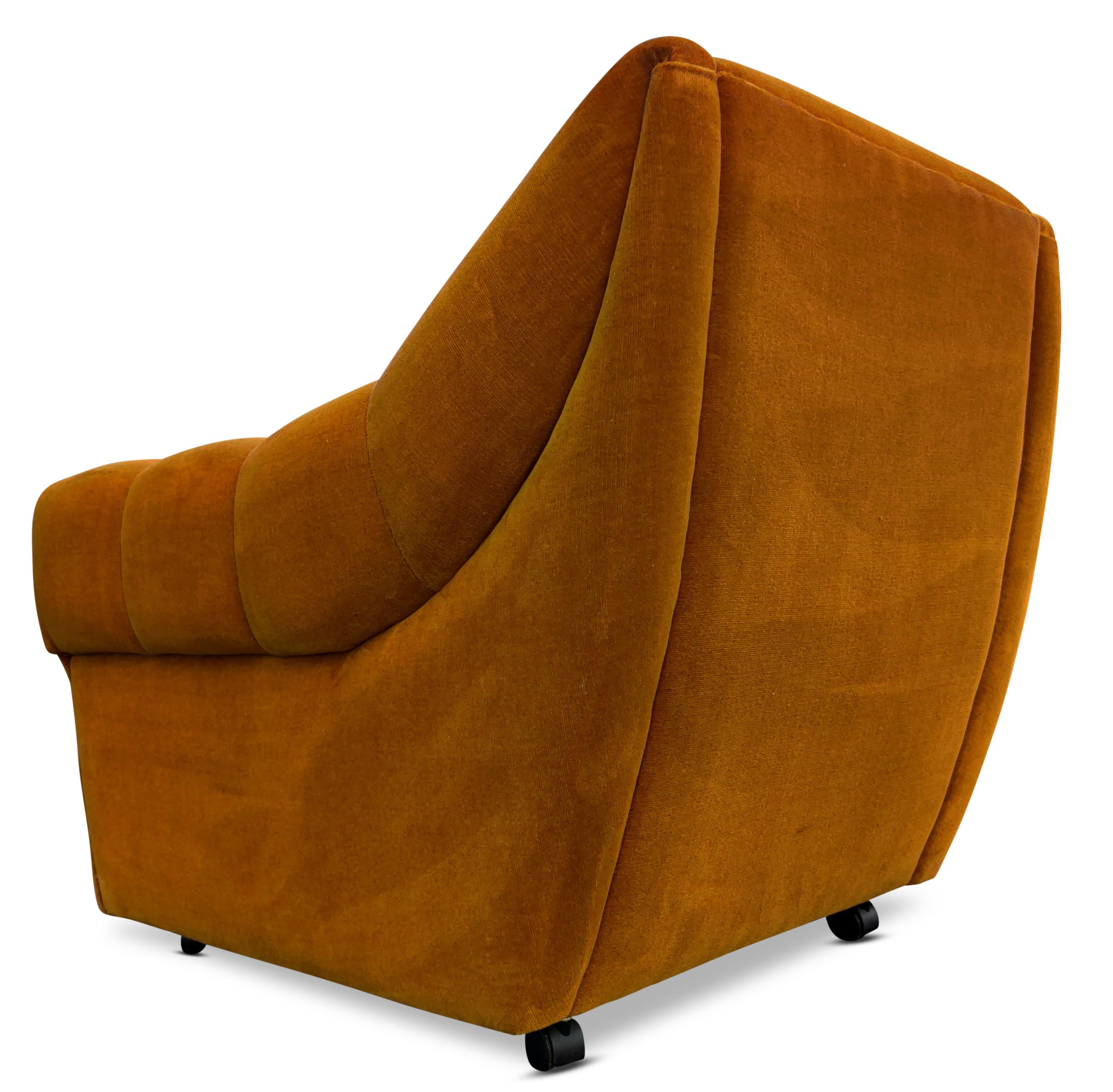 Pair of Danish Orange Upholstered Lounge Chairs on Wheels Mid-Century-Modern 7