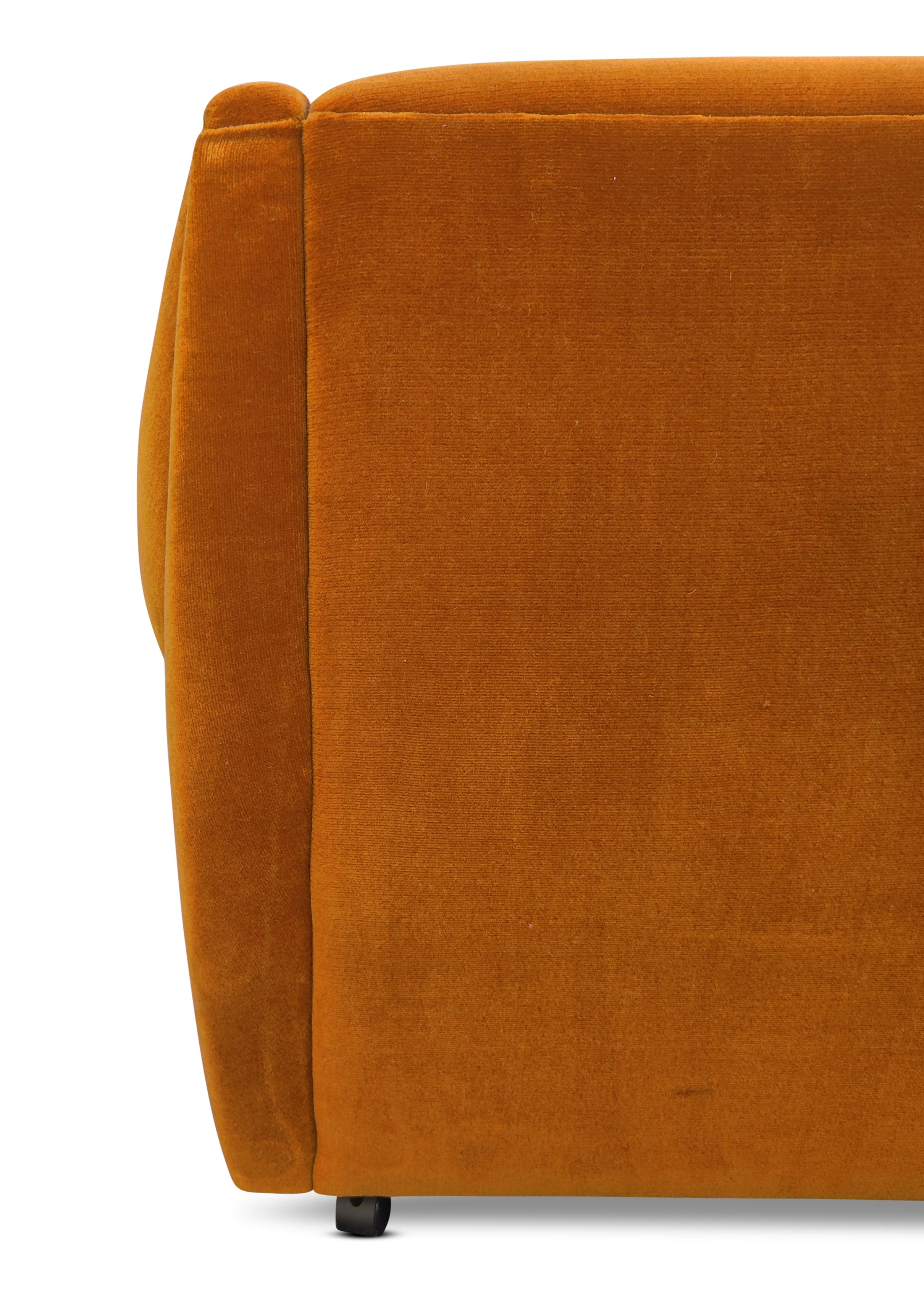 Pair of Danish Orange Upholstered Lounge Chairs on Wheels Mid-Century-Modern 8