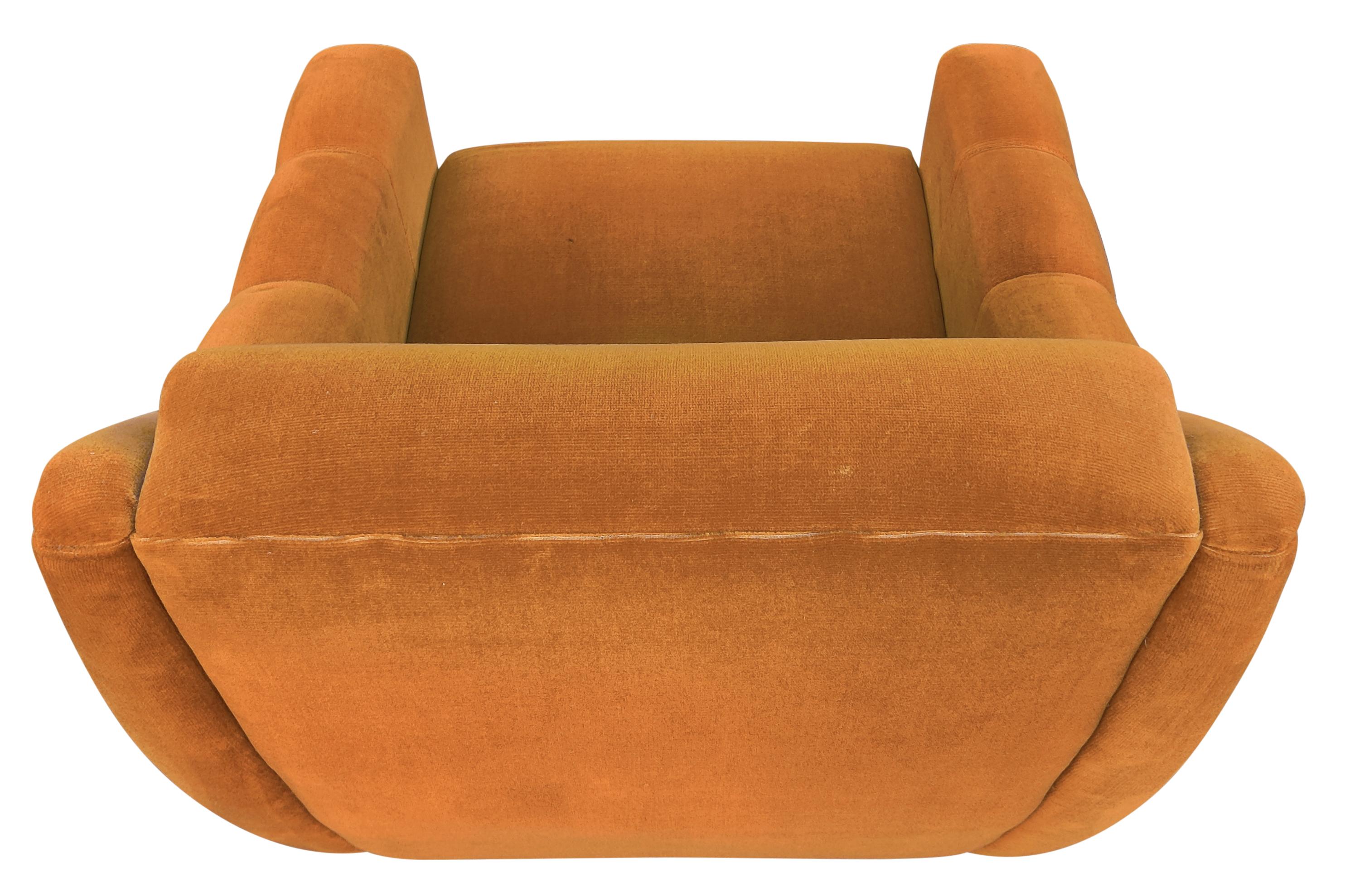 Pair of Danish Orange Upholstered Lounge Chairs on Wheels Mid-Century-Modern 10