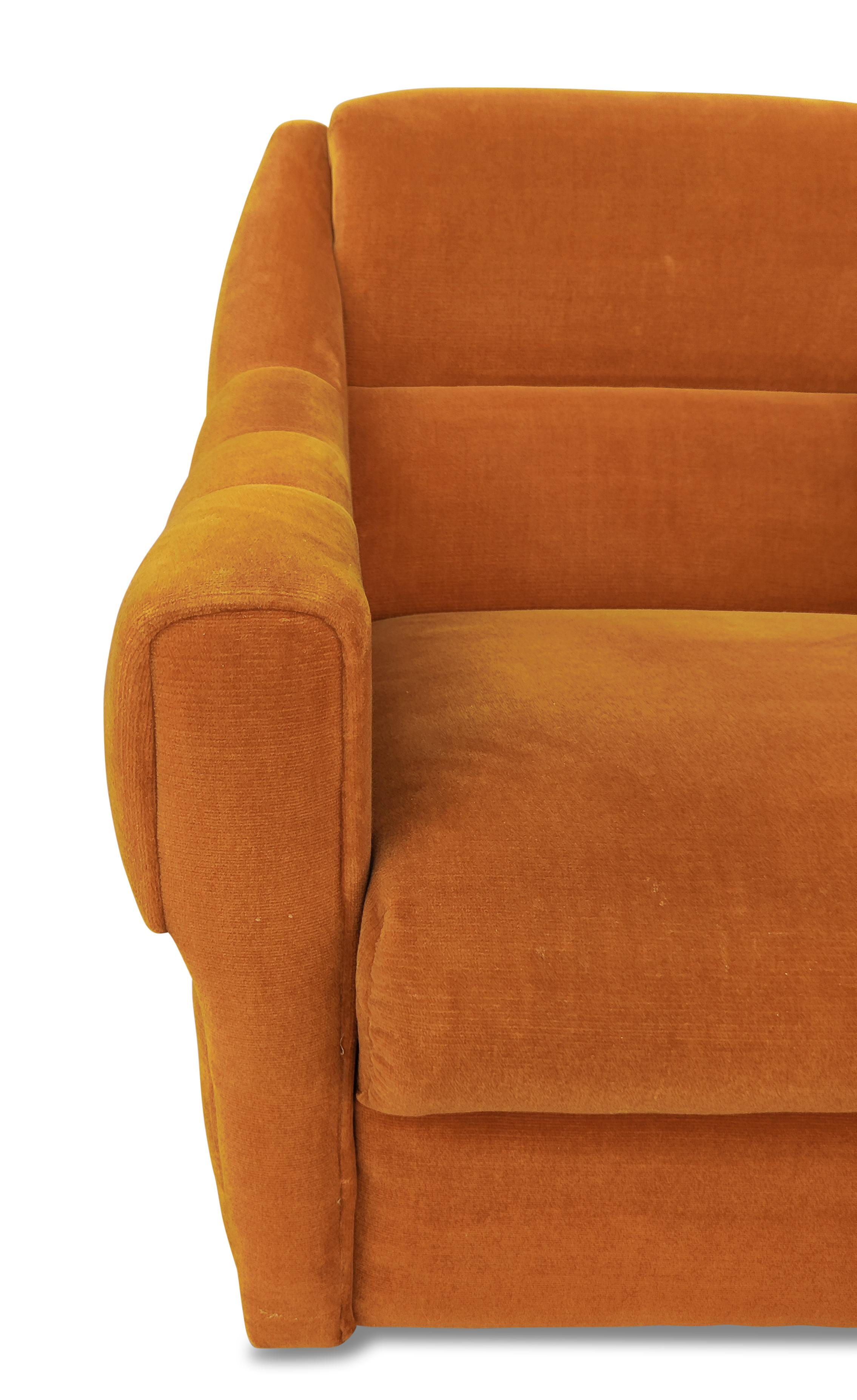 Pair of Danish Orange Upholstered Lounge Chairs on Wheels Mid-Century-Modern 3