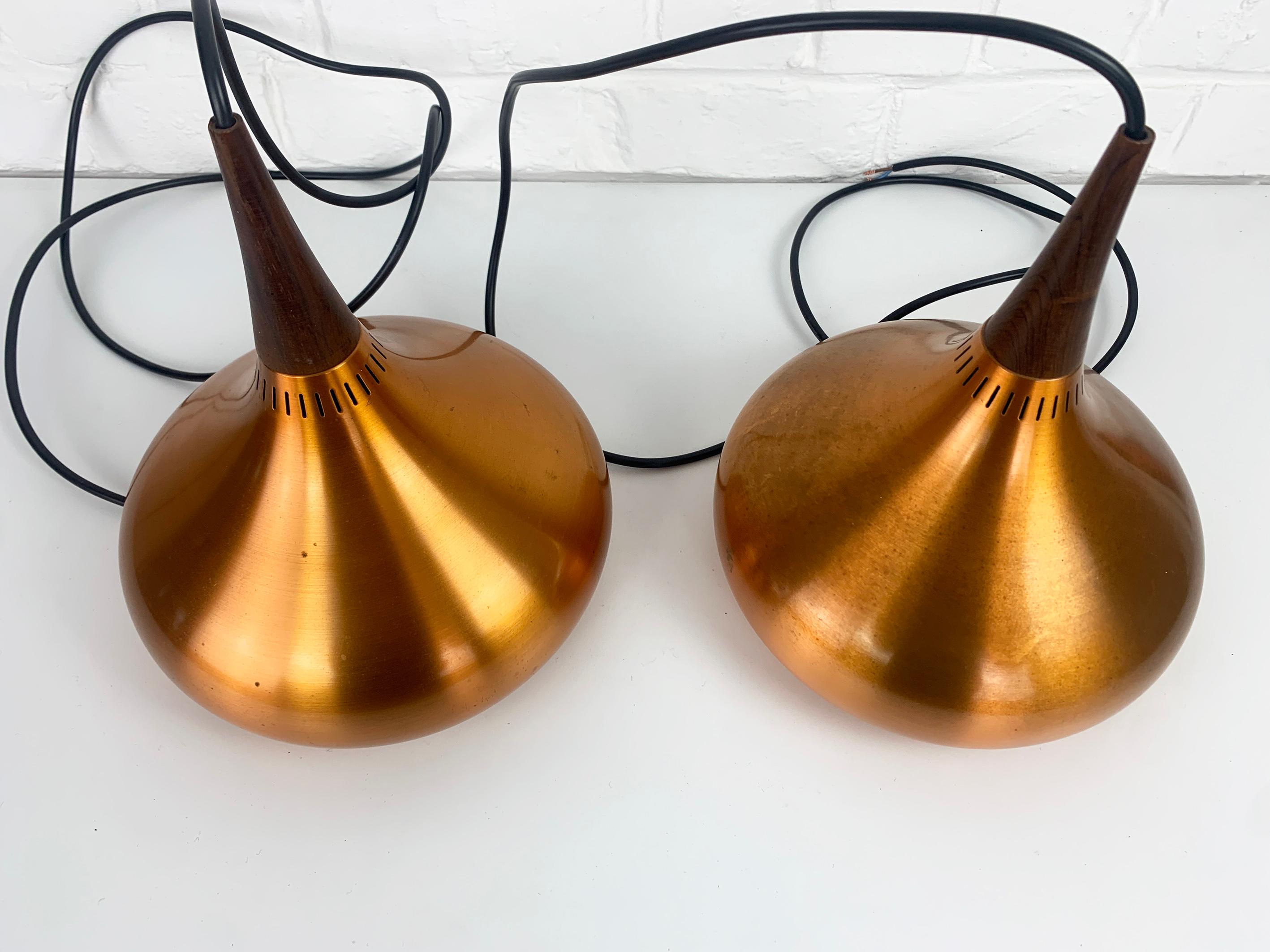 Pair of Danish Orient Minor Pendant Lamps in Copper, Jo Hammerborg, Fog & Mørup For Sale 3