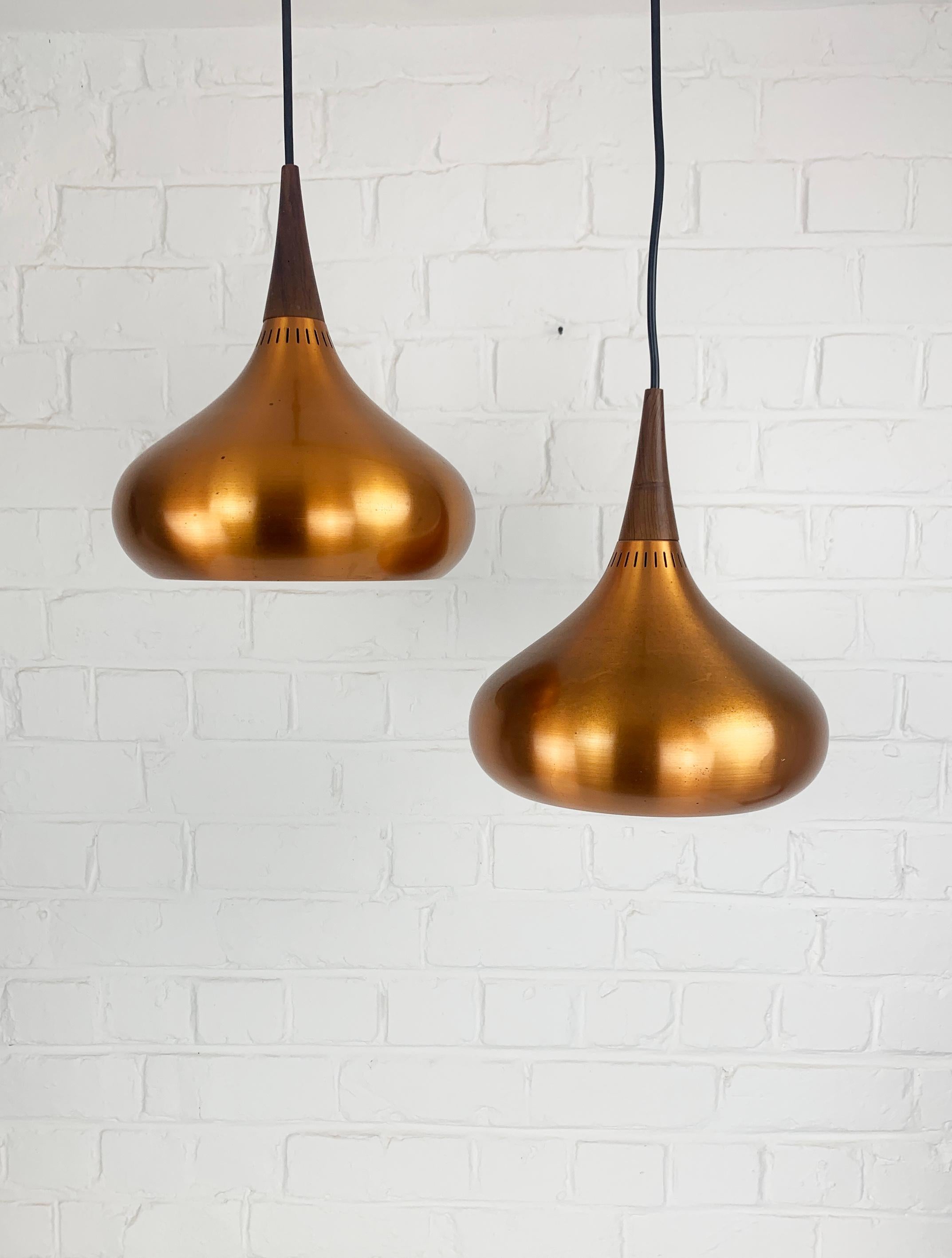 Pair of Danish Orient Minor Pendant Lamps in Copper, Jo Hammerborg, Fog & Mørup 9