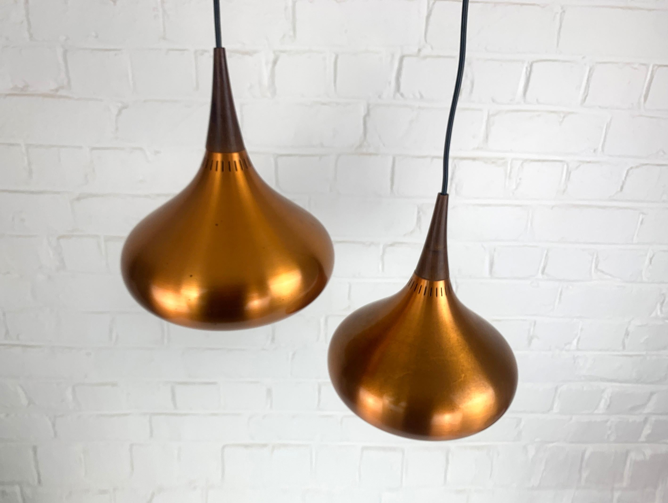 20th Century Pair of Danish Orient Minor Pendant Lamps in Copper, Jo Hammerborg, Fog & Mørup
